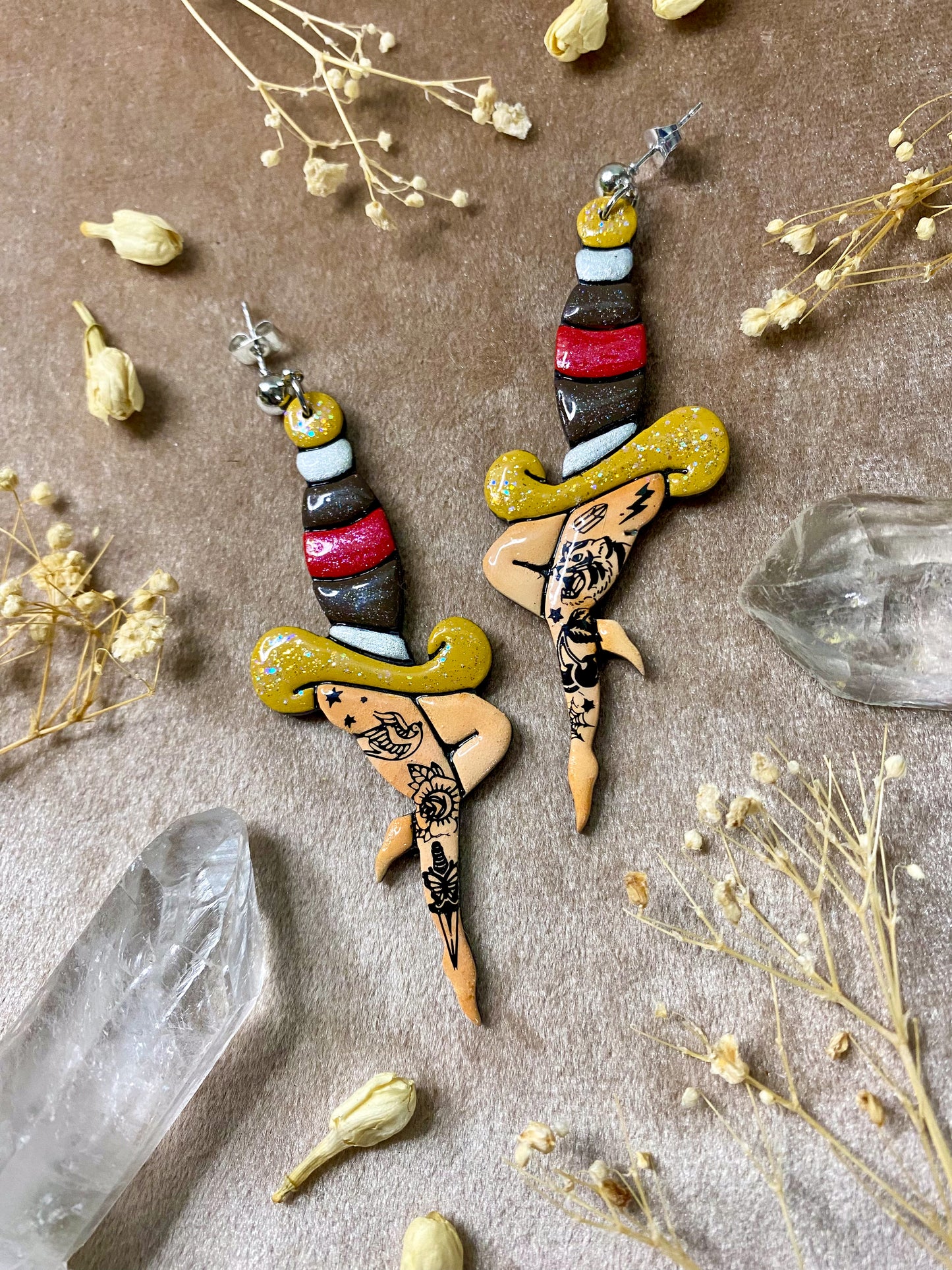 Yellow Dagger Leg Earrings