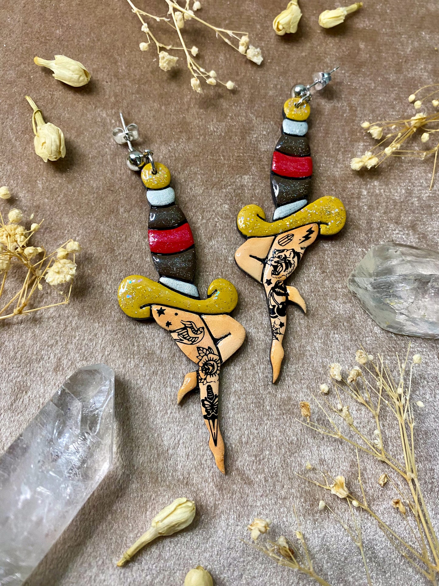 Yellow Dagger Leg Earrings