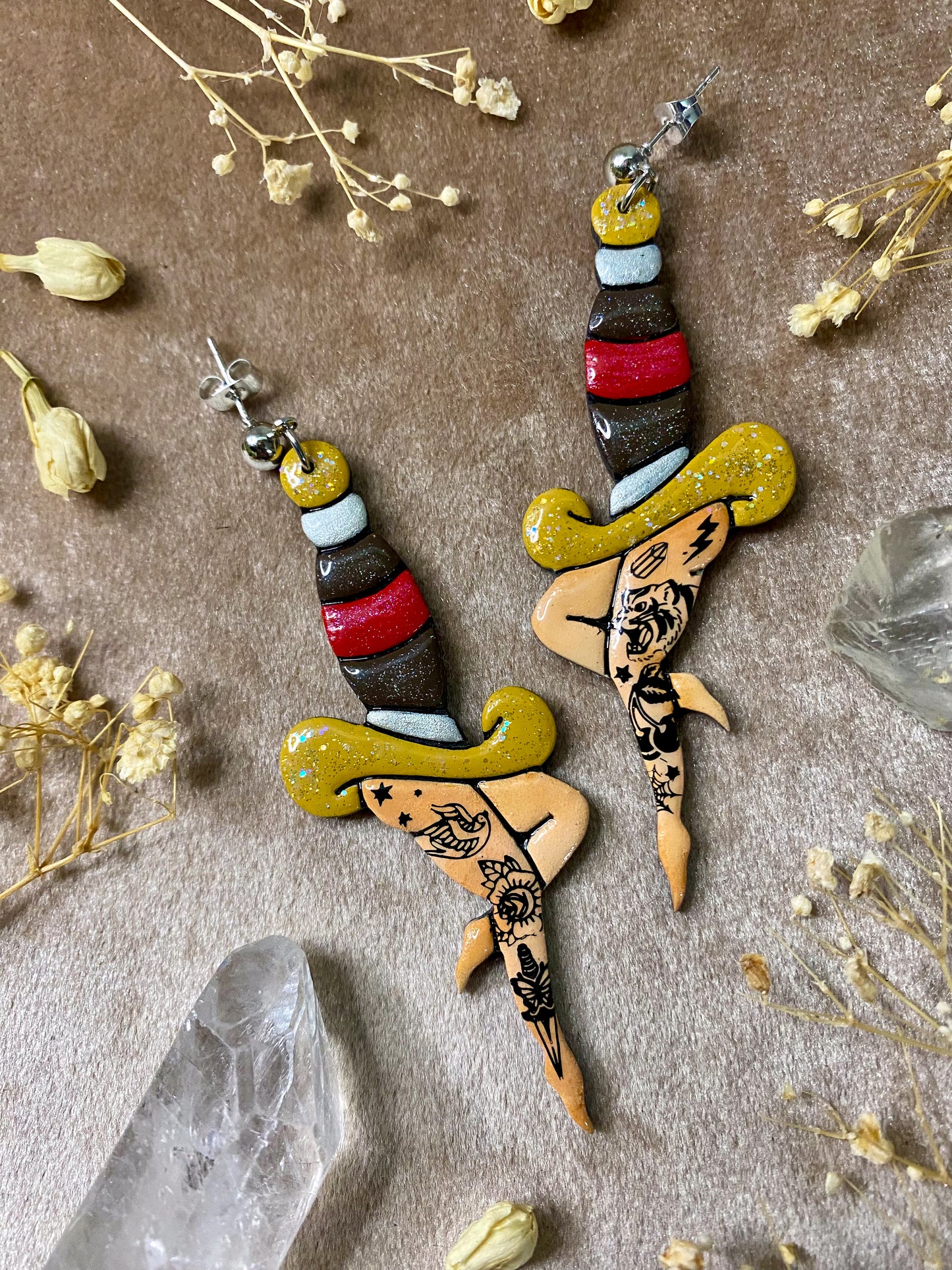 Yellow Dagger Leg Earrings