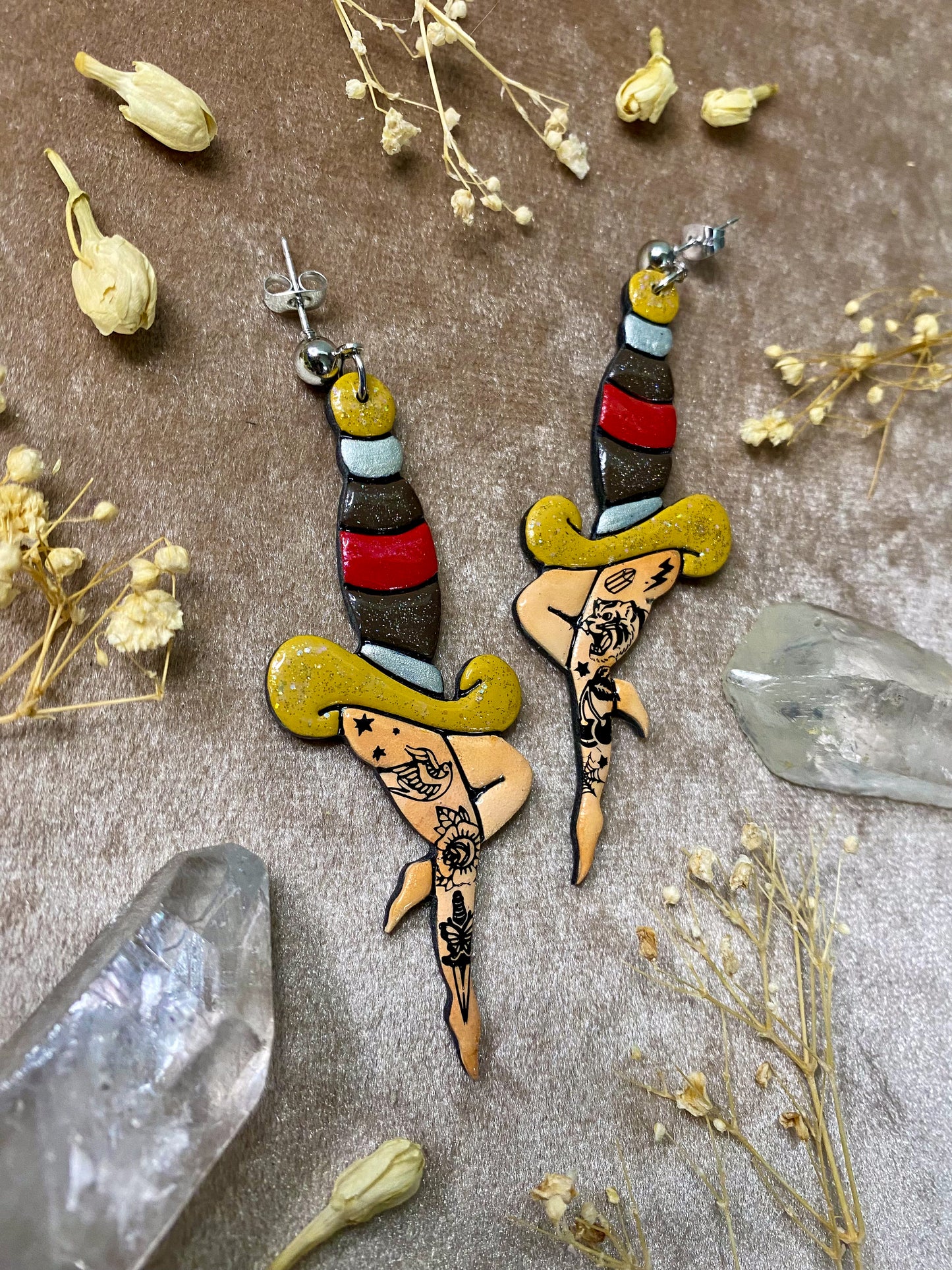 Yellow Dagger Leg Earrings