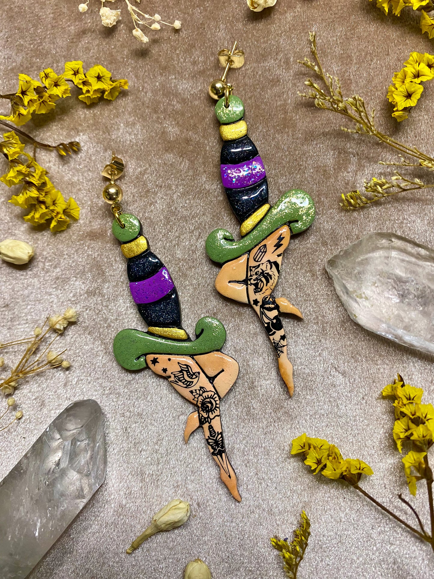 Green Dagger Leg Earrings