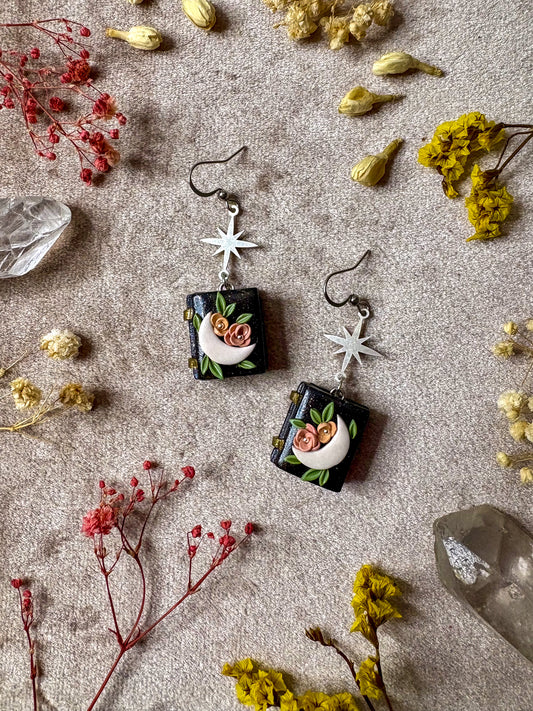 Floral Moon Book Earrings