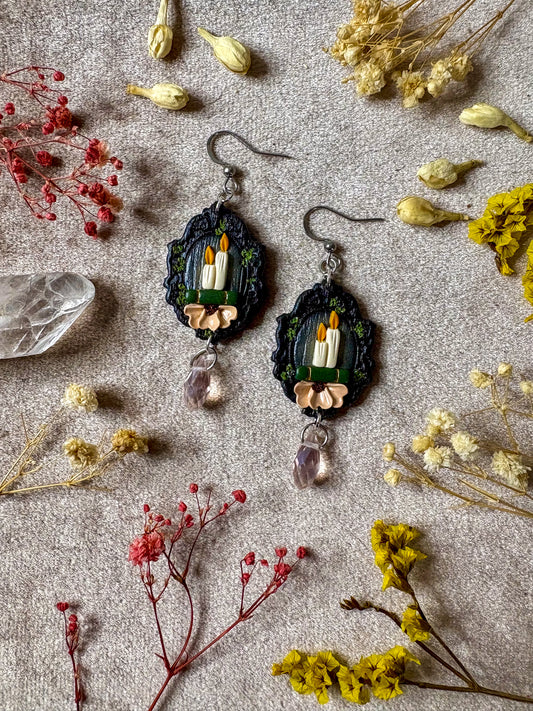Black Candlelit Book Frame Earrings