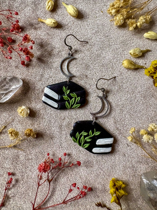 Black Double Book Earrings