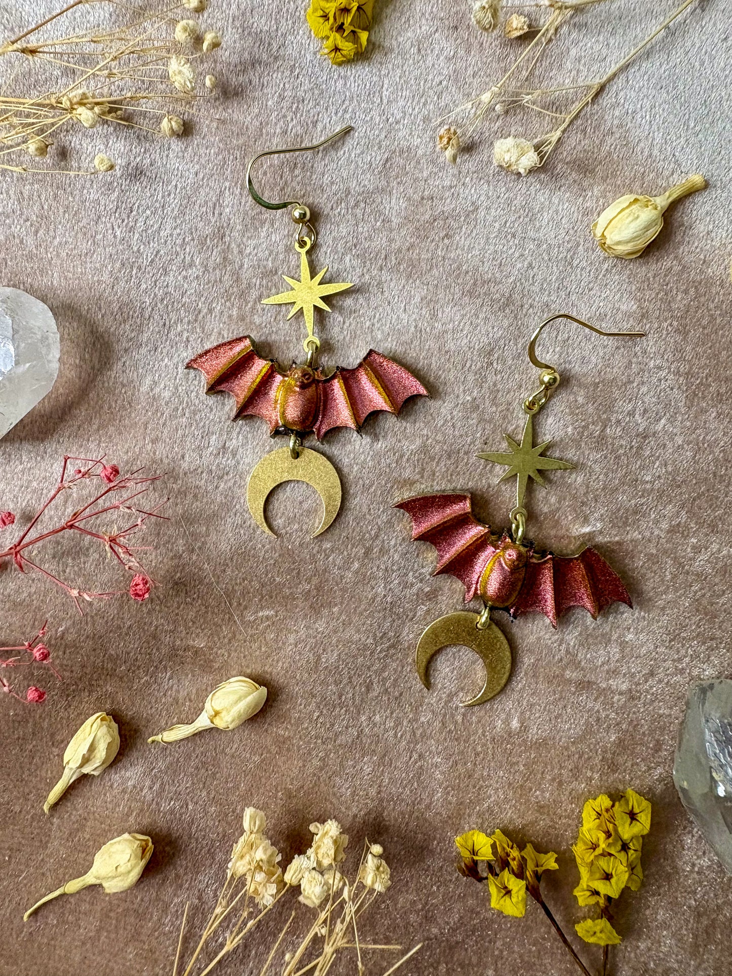 Copper Fire Bat Earrings