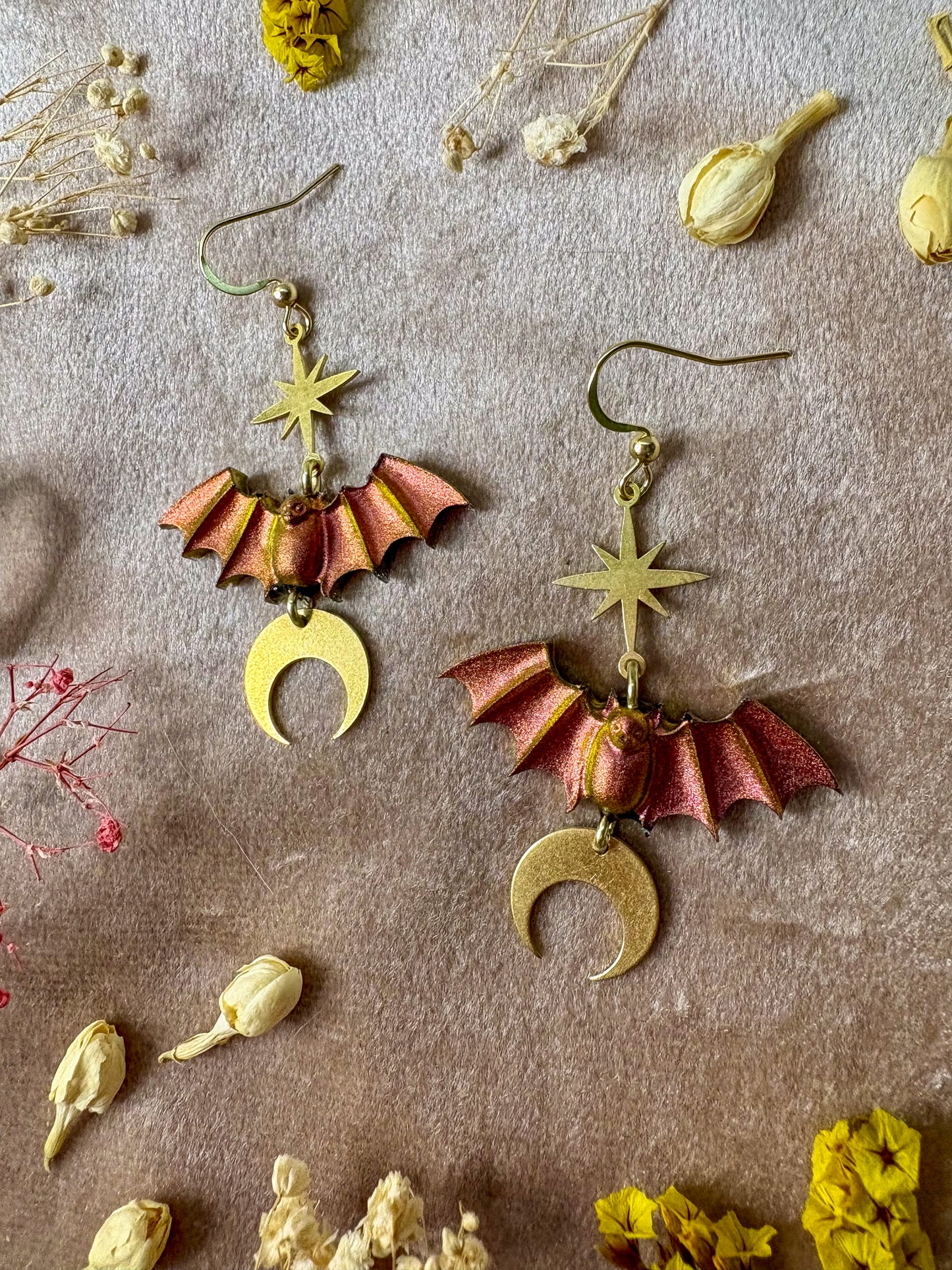 Copper Fire Bat Earrings