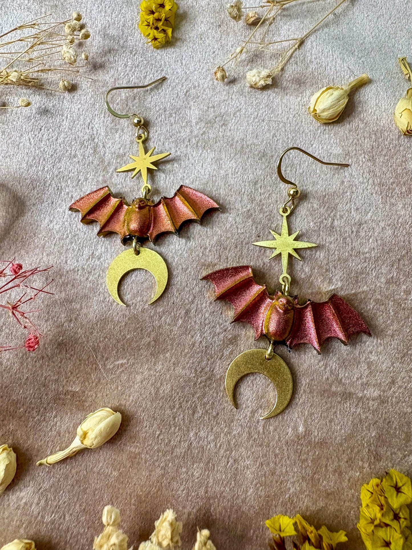 Copper Fire Bat Earrings