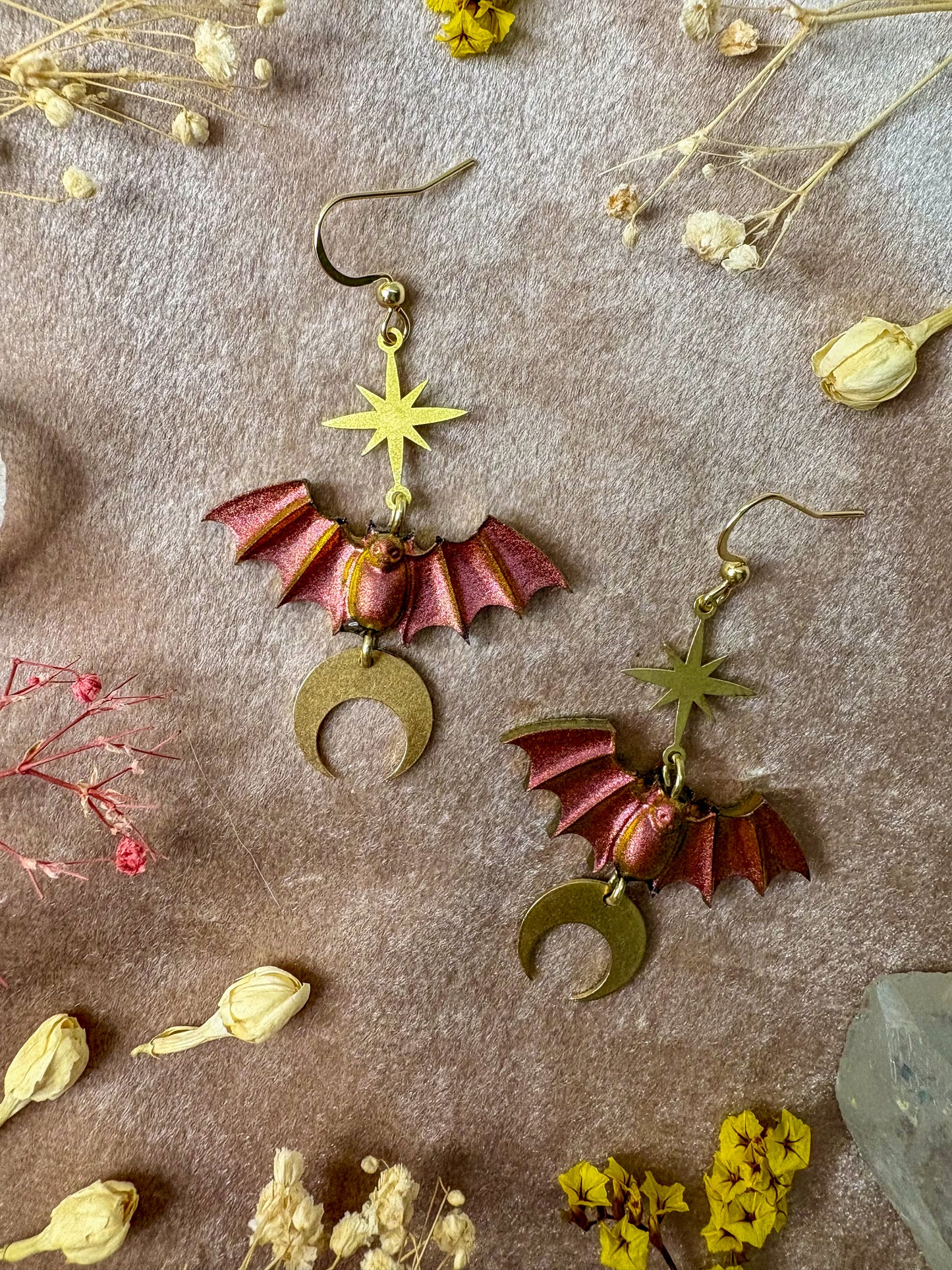Copper Fire Bat Earrings