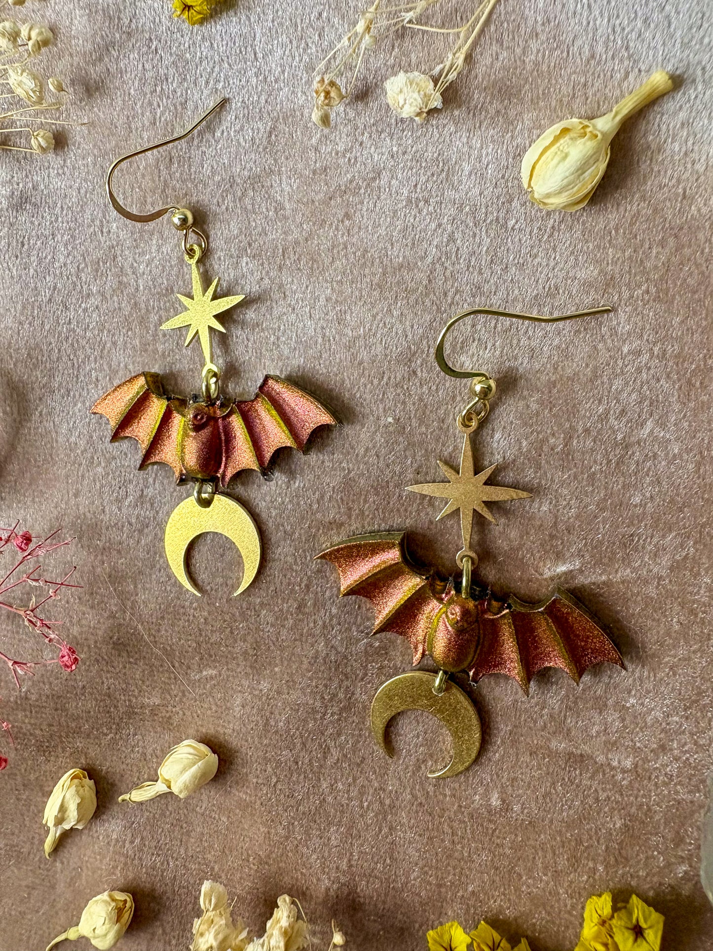 Copper Fire Bat Earrings