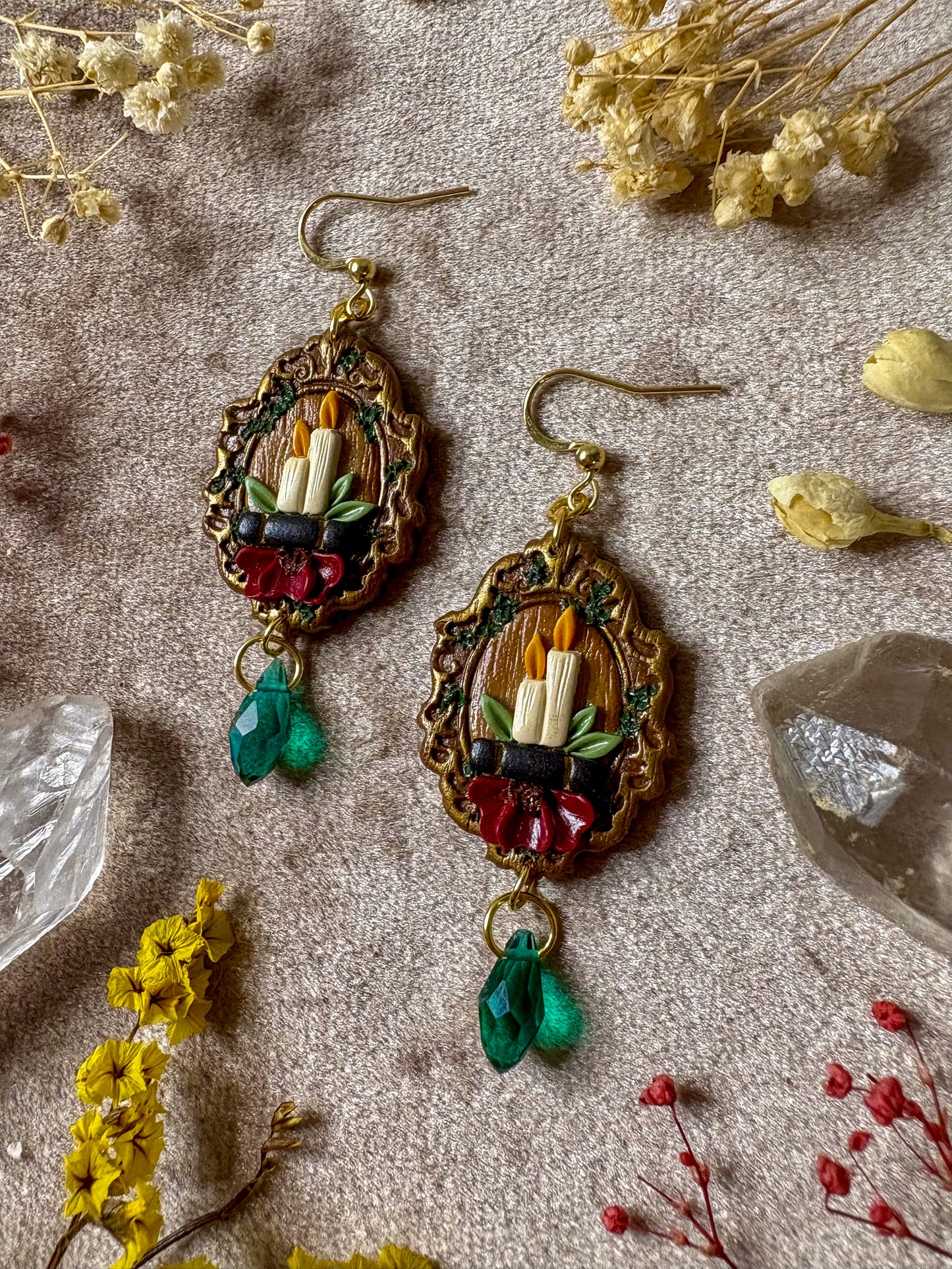 Wooden  Candlelit Book Frame Earrings