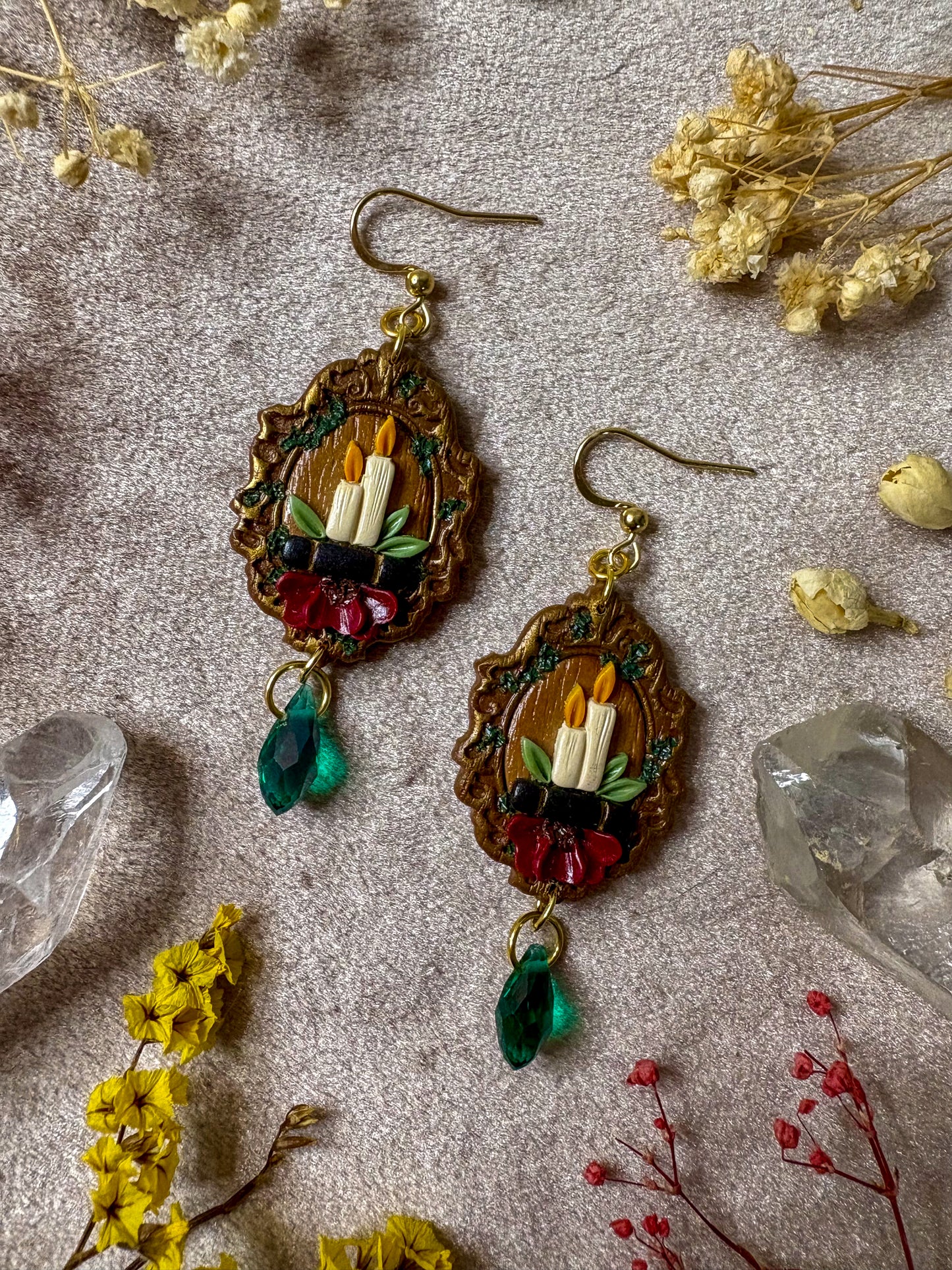 Wooden  Candlelit Book Frame Earrings