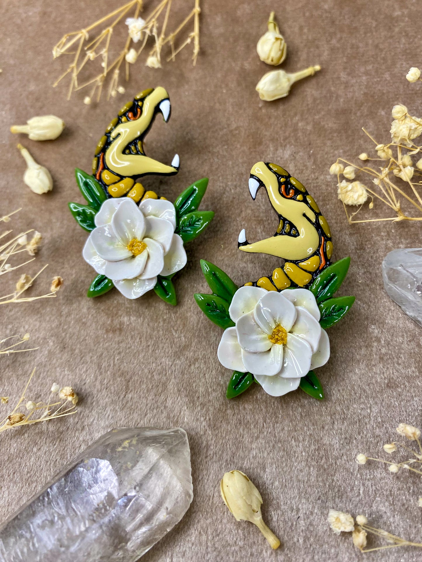 Snake and Flower Oversized Stud Earrings