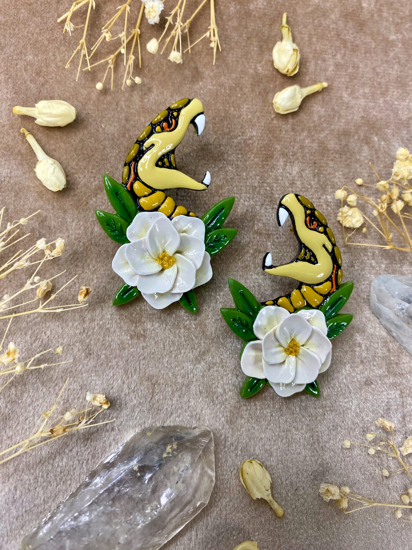 Snake and Flower Oversized Stud Earrings