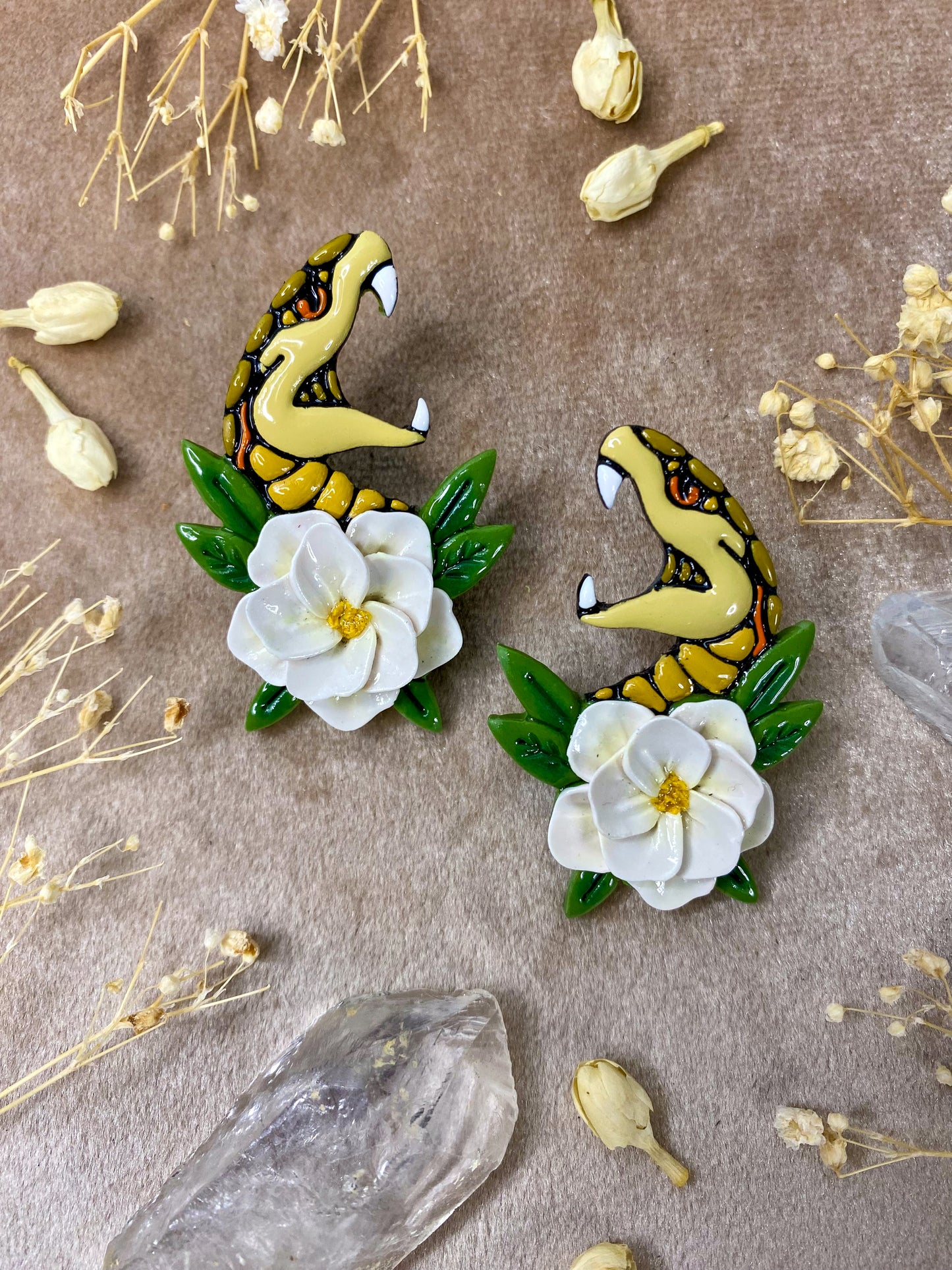 Snake and Flower Oversized Stud Earrings