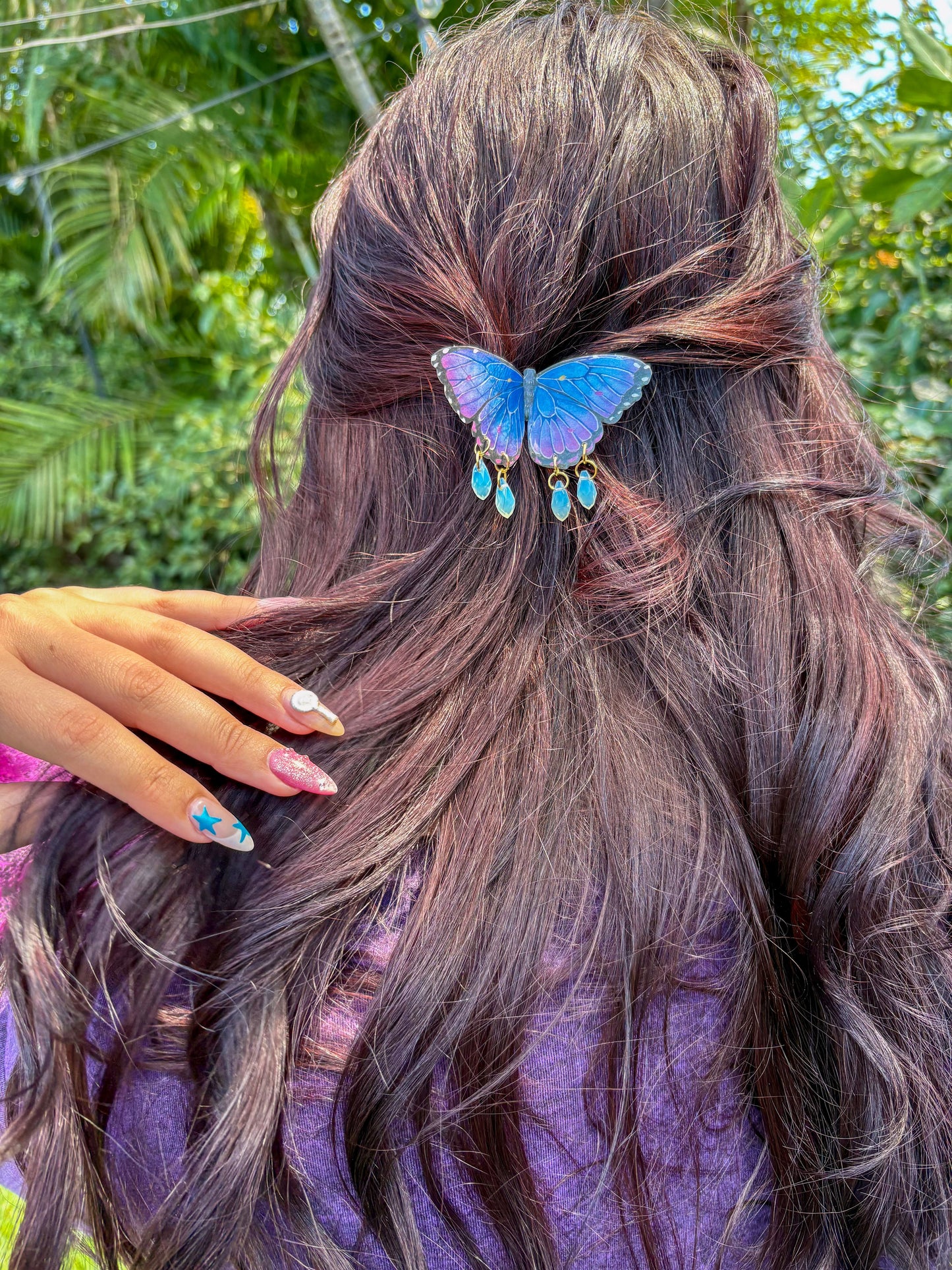 Purple and Blue Morpho Large Butterfly Hair Clip