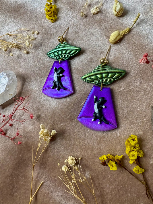Cat Abduction Earrings (Tuxedo)