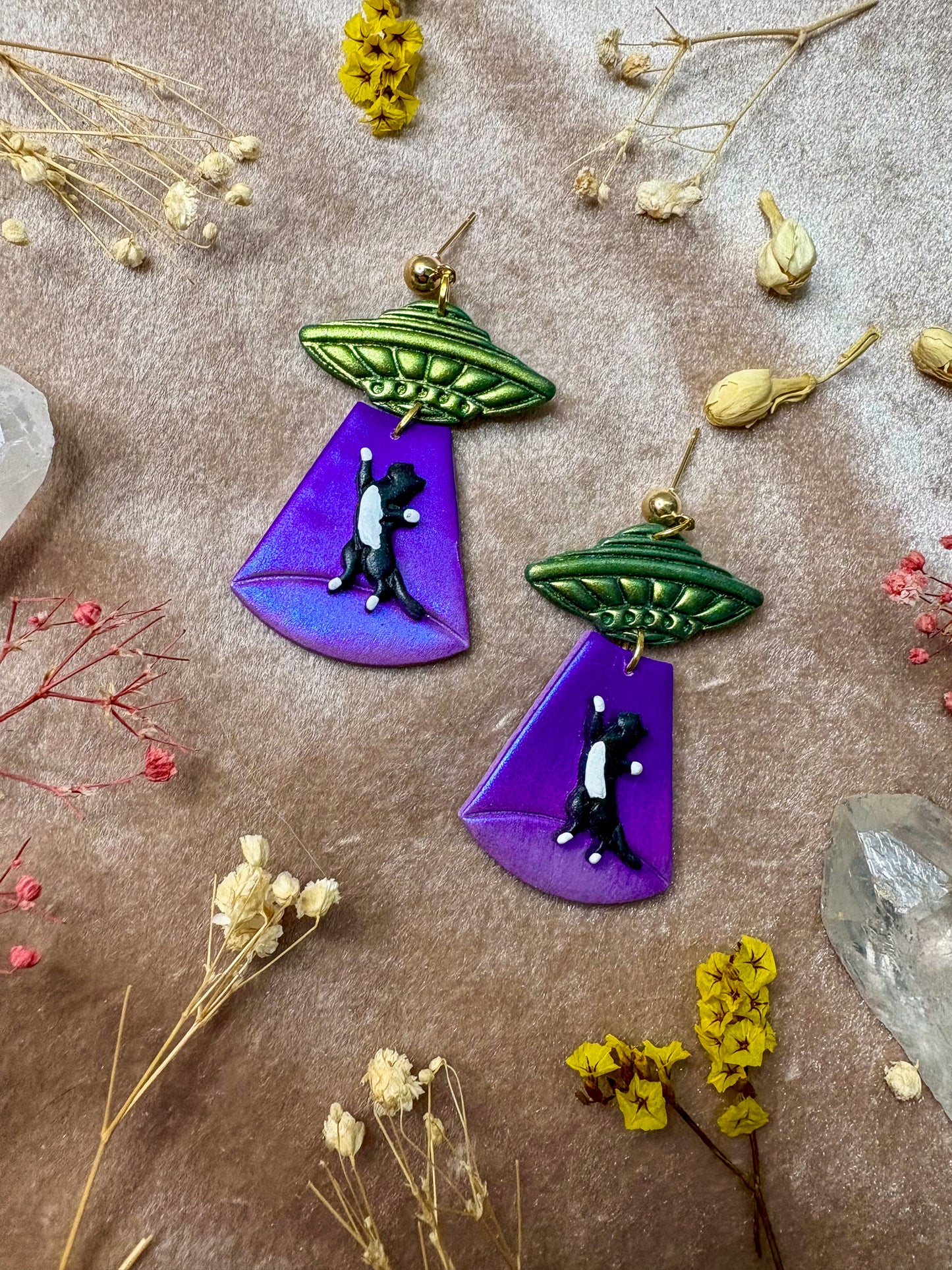Cat Abduction Earrings (Tuxedo)