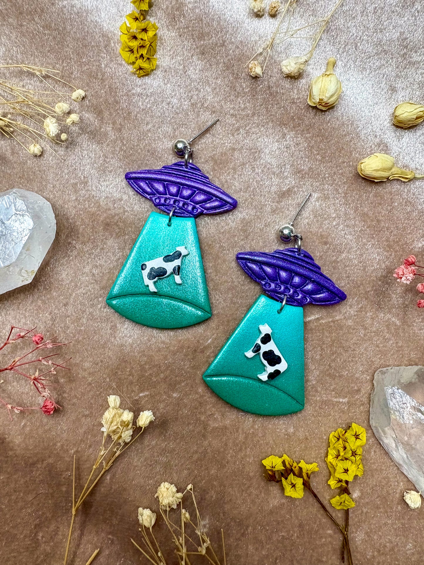 Green Ombre Alien Abduction Earrings
