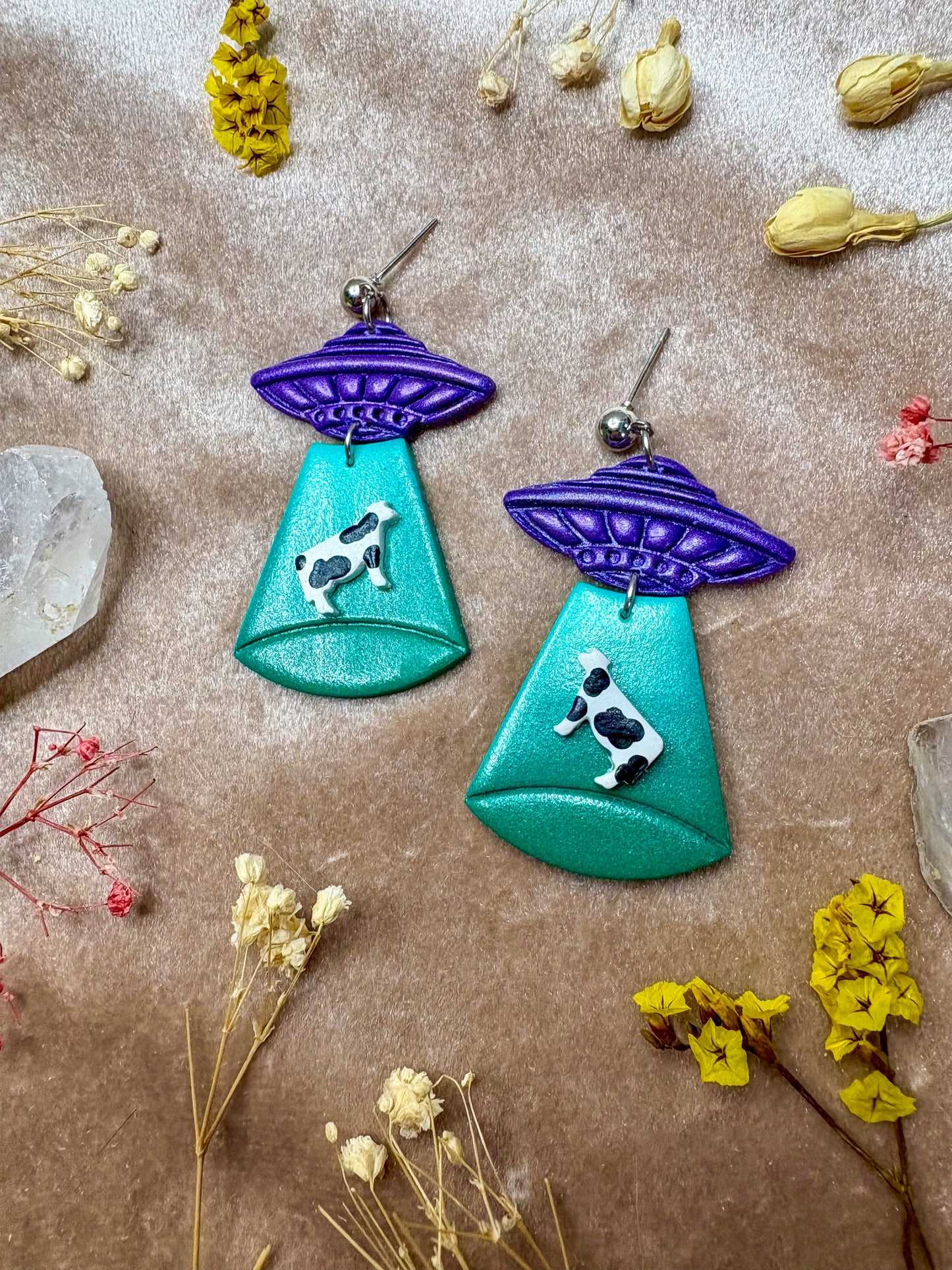 Green Ombre Alien Abduction Earrings