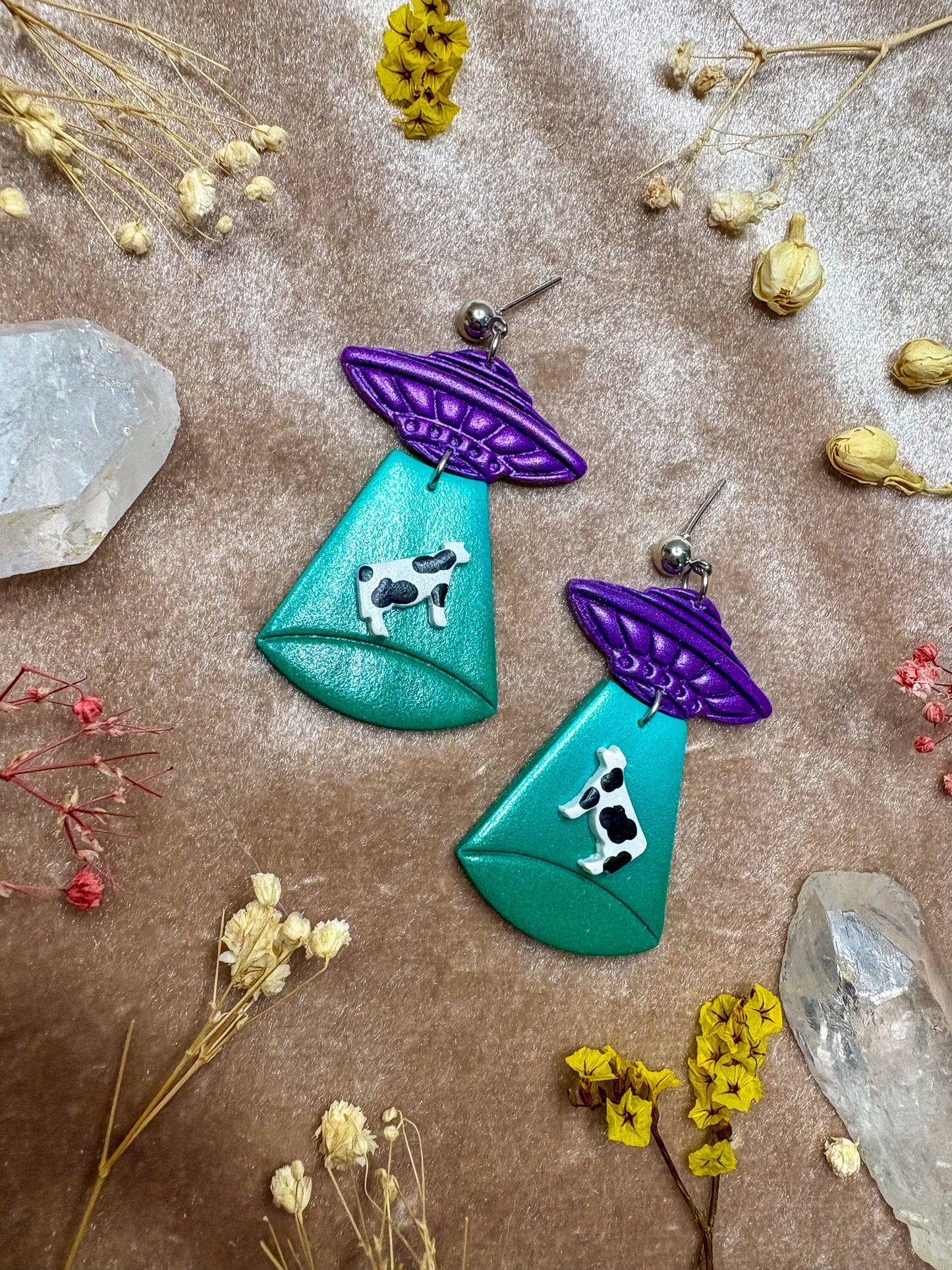 Green Ombre Alien Abduction Earrings