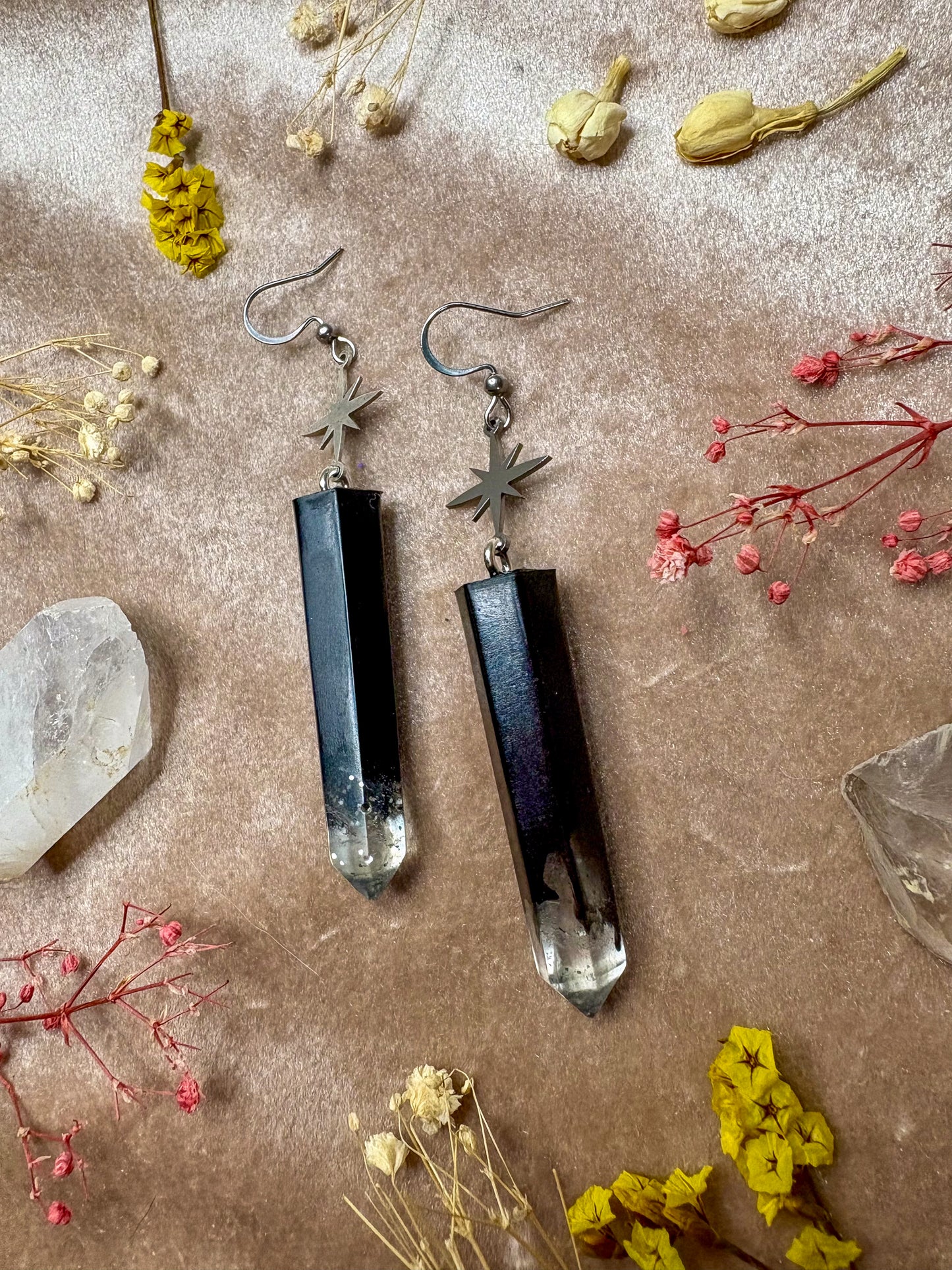 Onyx Energy Crystal Earrings (Silver)