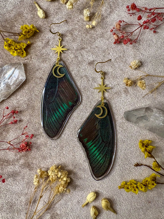 Chinese Peacock Swallowtail Butterfly Wing Earrings (Top Wings)