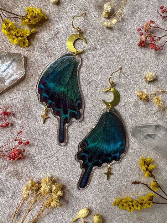 Chinese Peacock Swallowtail Butterfly Wing Earrings (Bottom Wings)