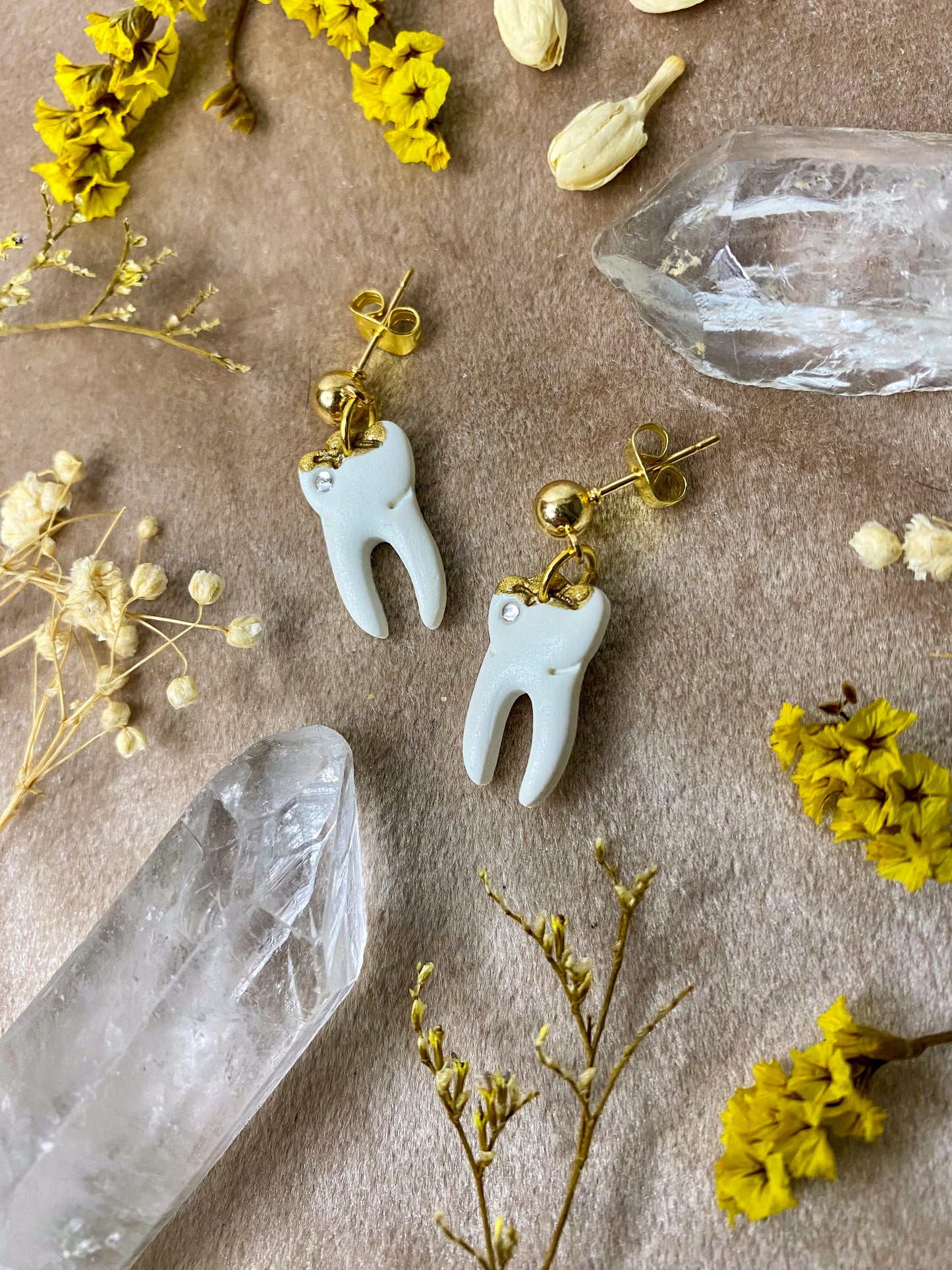 Jeweled Gold Tooth Midi Earrings