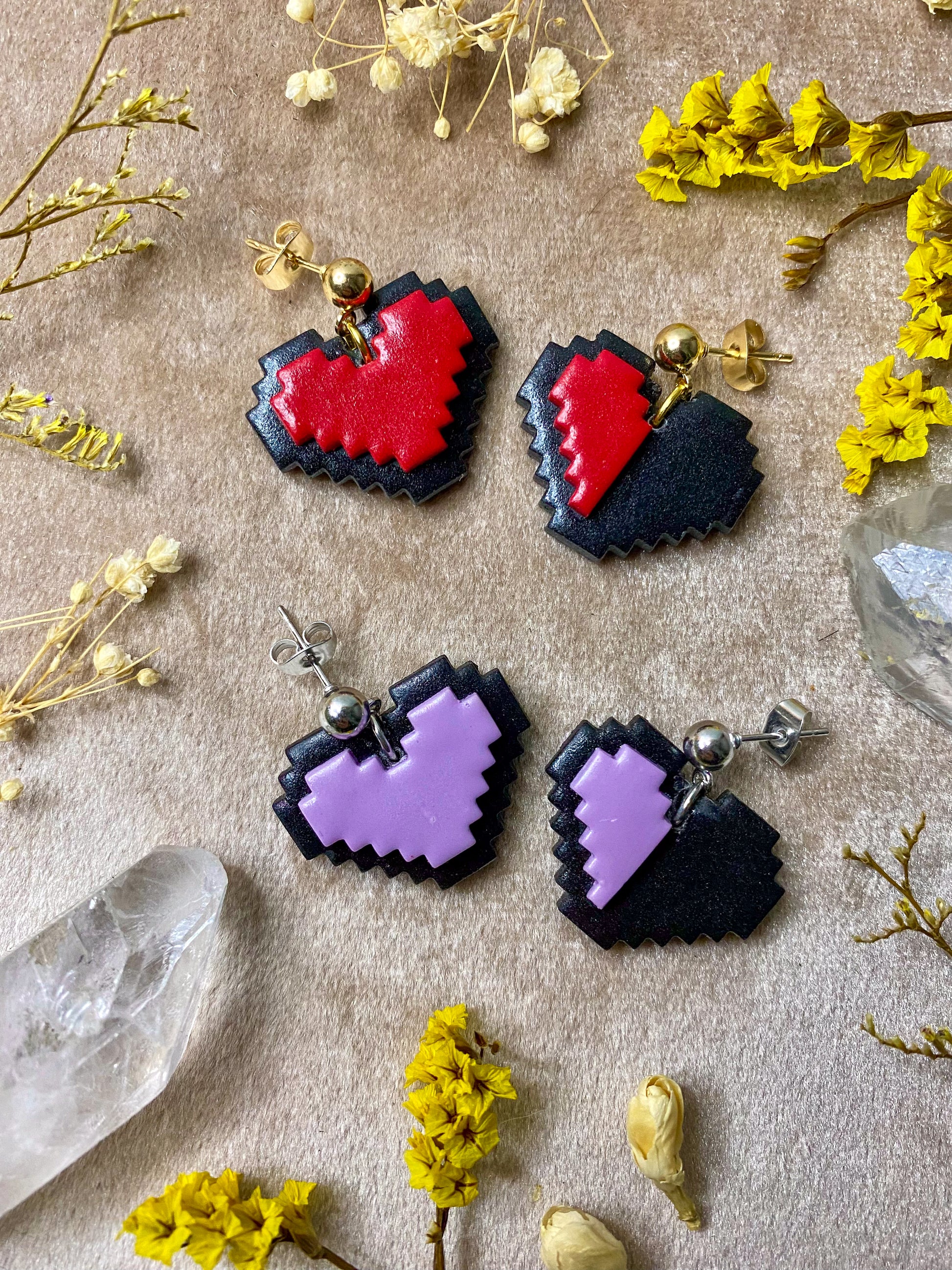 polymer clay video game heart health bar meter dangle earrings