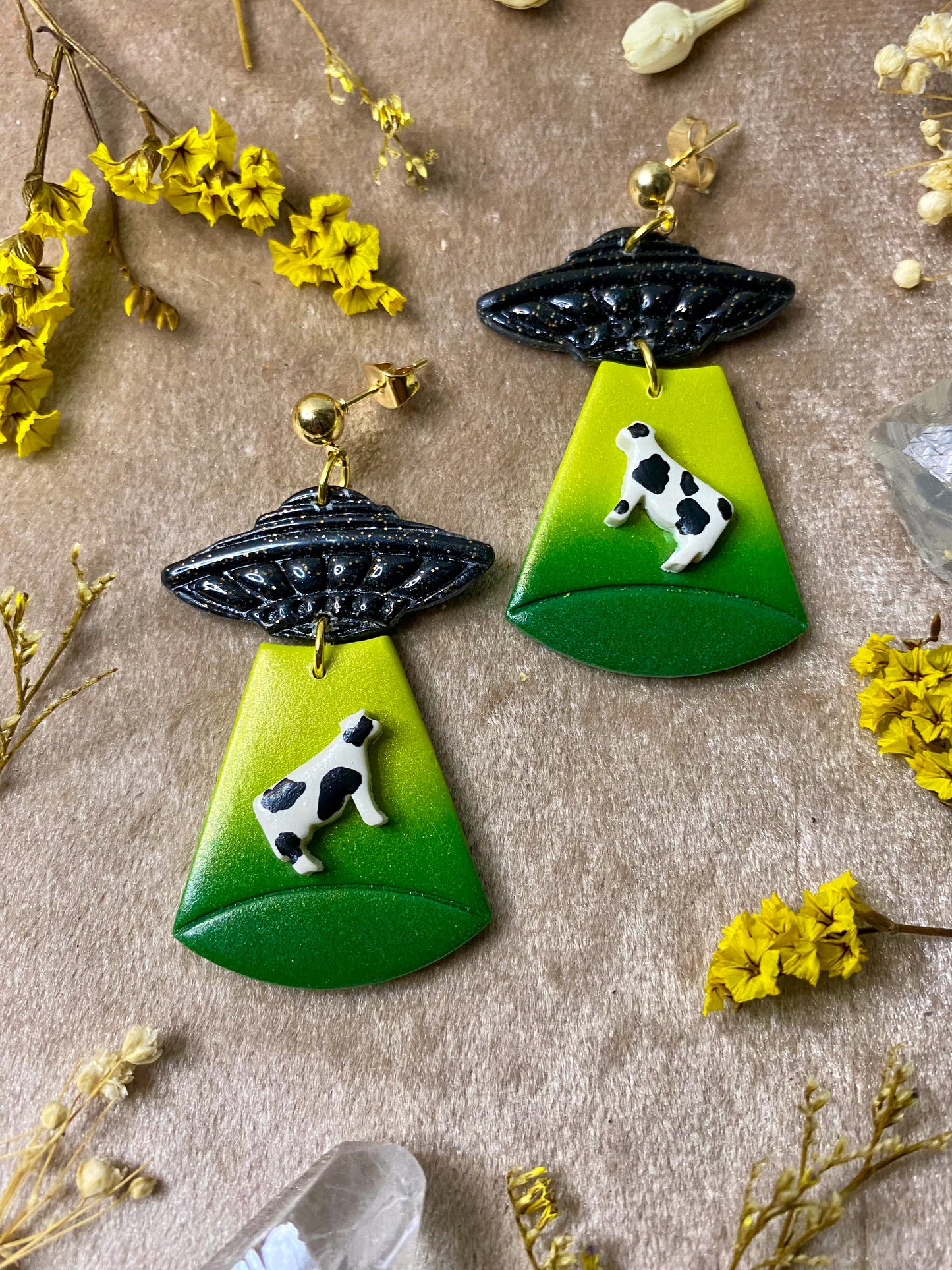 Green Ombre Alien Abduction Earrings