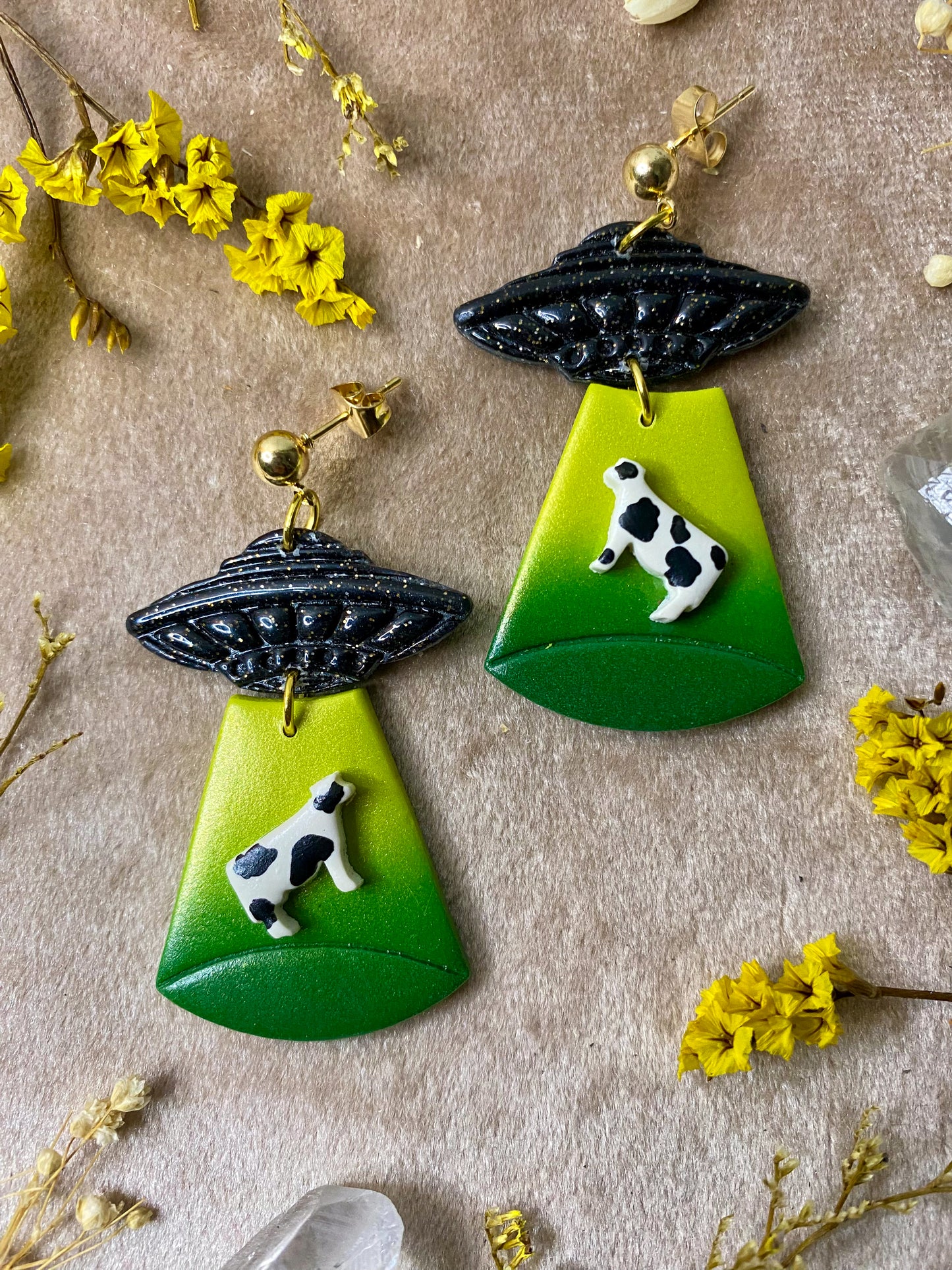 Green Ombre Alien Abduction Earrings