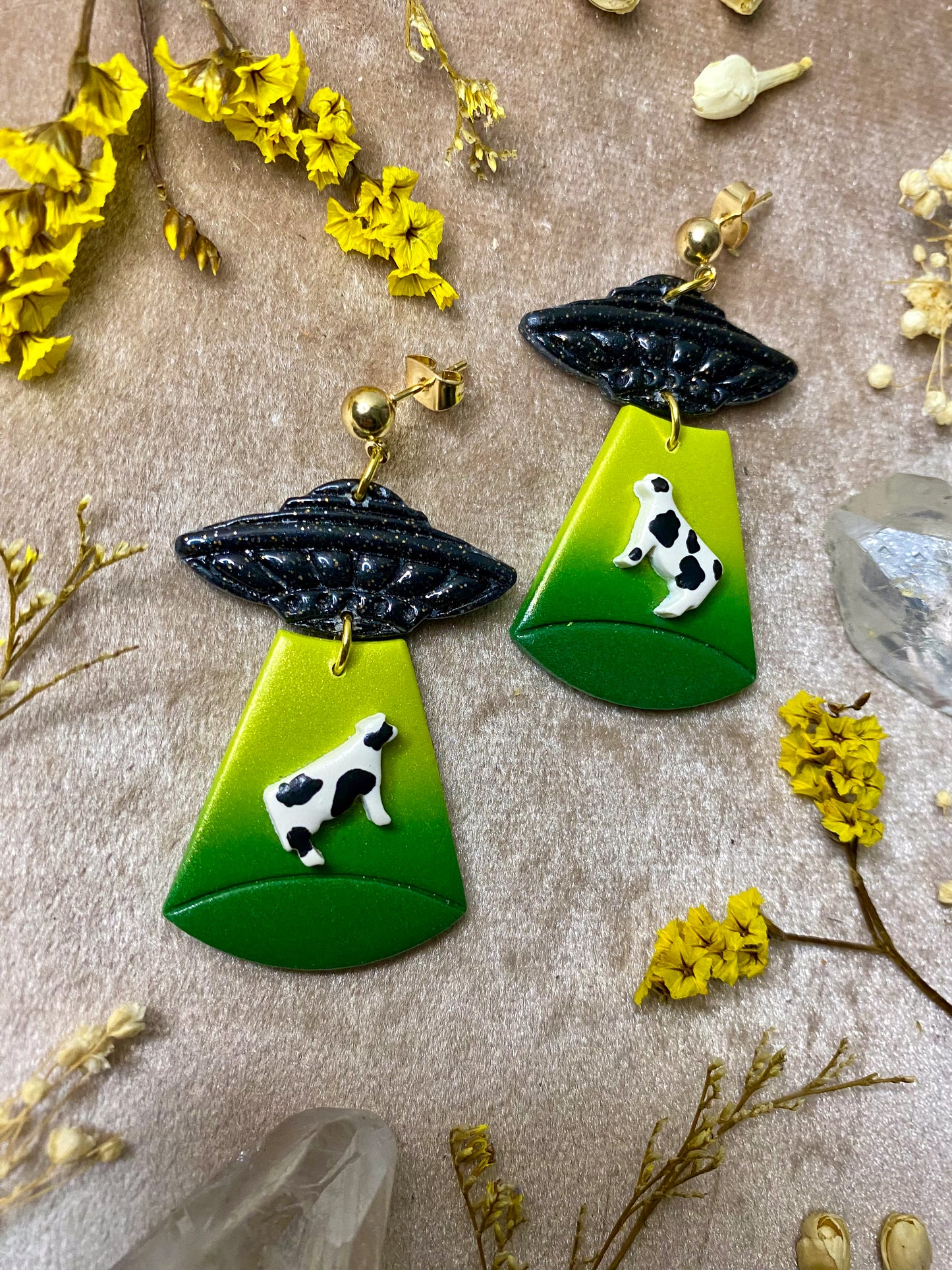 Green Ombre Alien Abduction Earrings