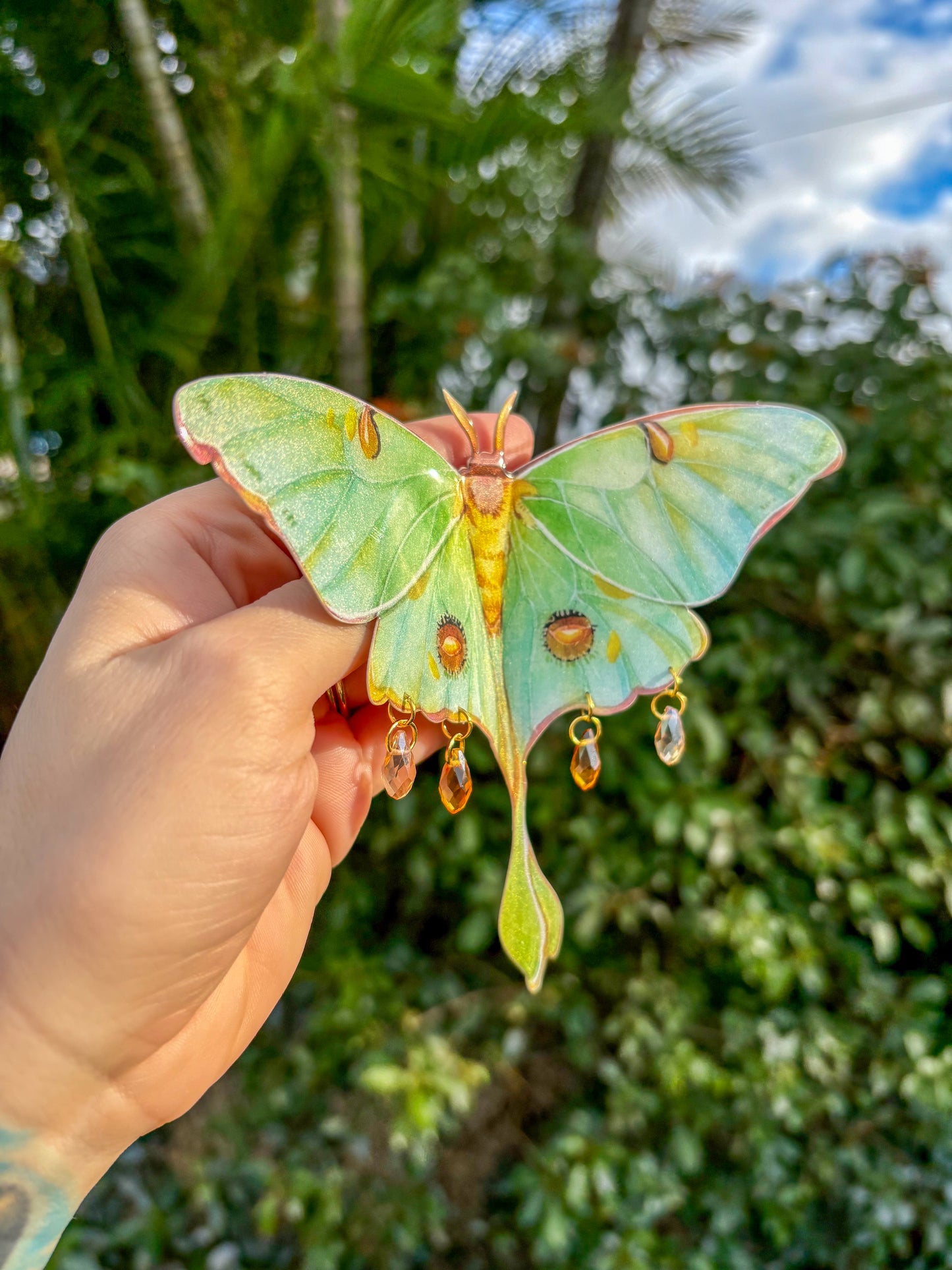 Luna Moth with Yellow Large Hair Clip