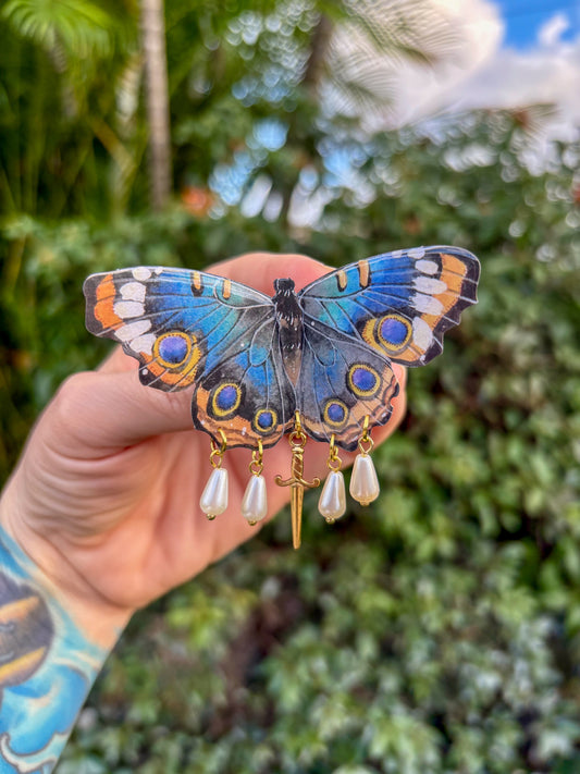 Blue Buckeye Butterfly Small Hair Clip