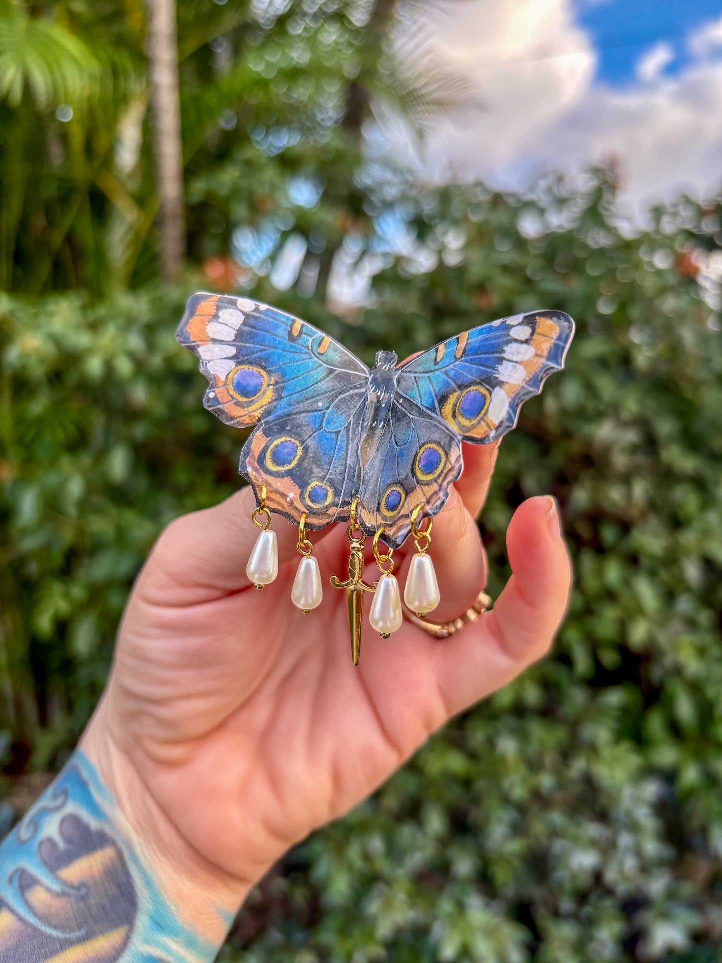Blue Buckeye Butterfly Small Hair Clip