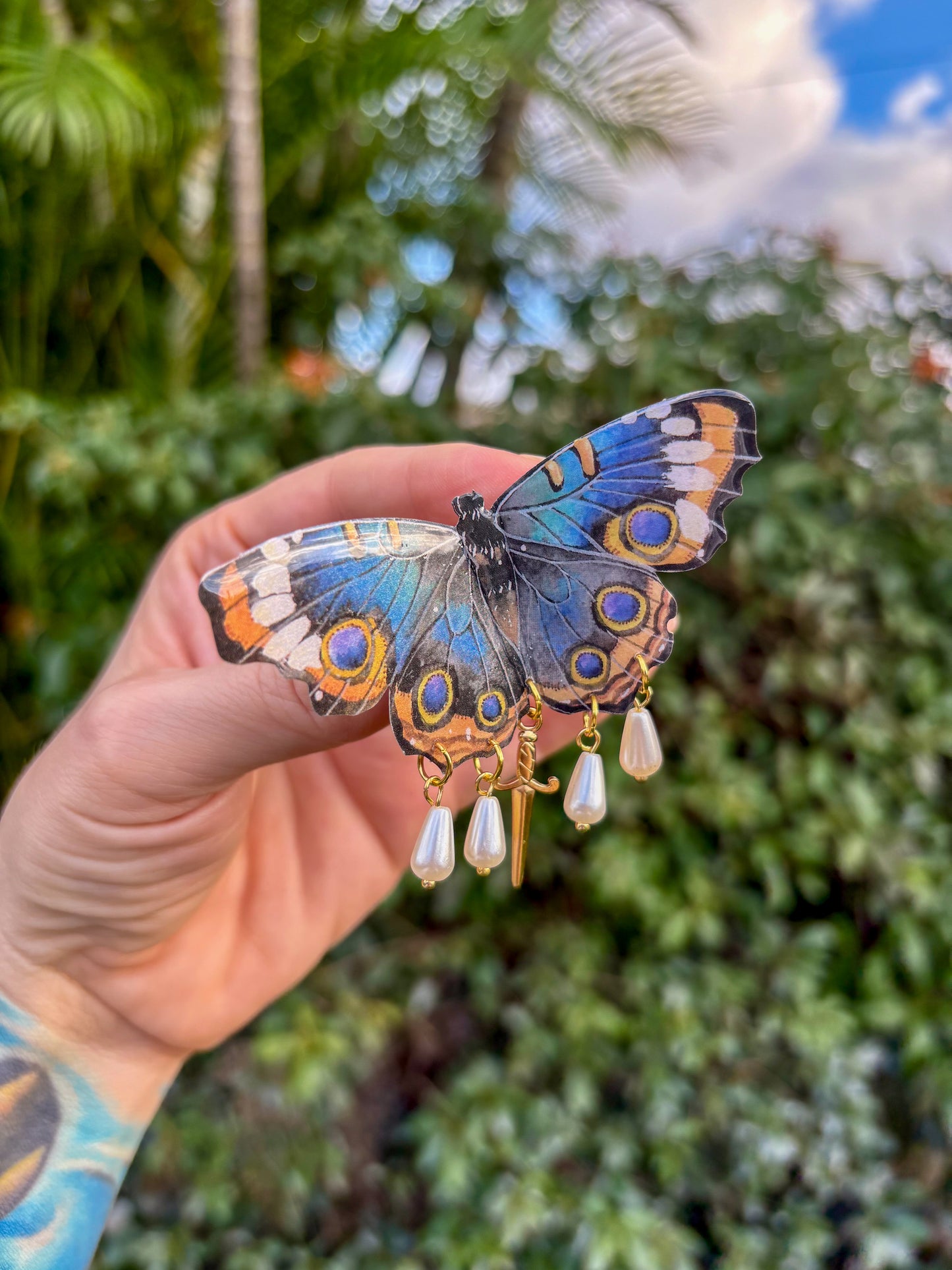 Blue Buckeye Butterfly Small Hair Clip