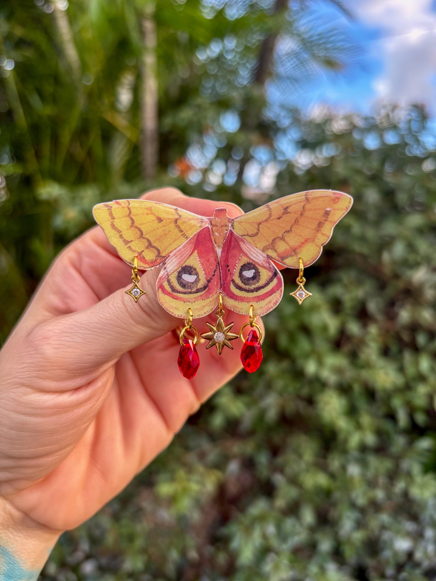 Yellow and Red Automeris Io Moth Hair Clip