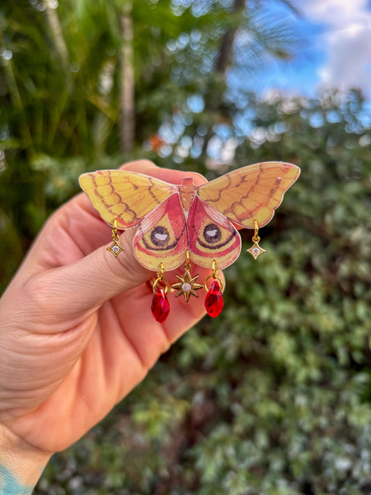 Yellow and Red Automeris Io Moth Hair Clip