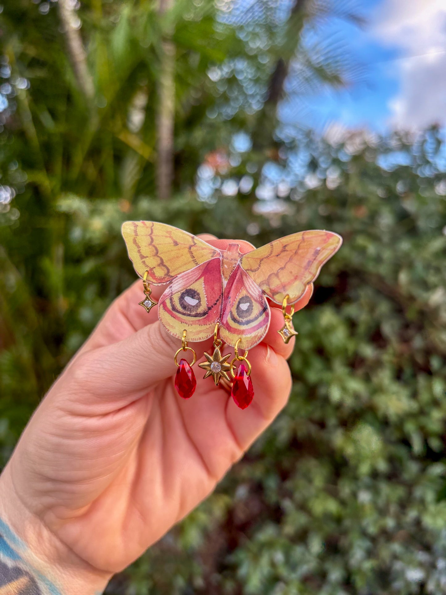 Yellow and Red Automeris Io Moth Hair Clip