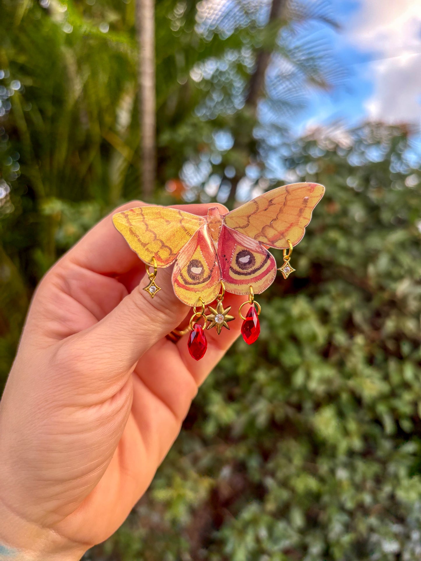 Yellow and Red Automeris Io Moth Hair Clip