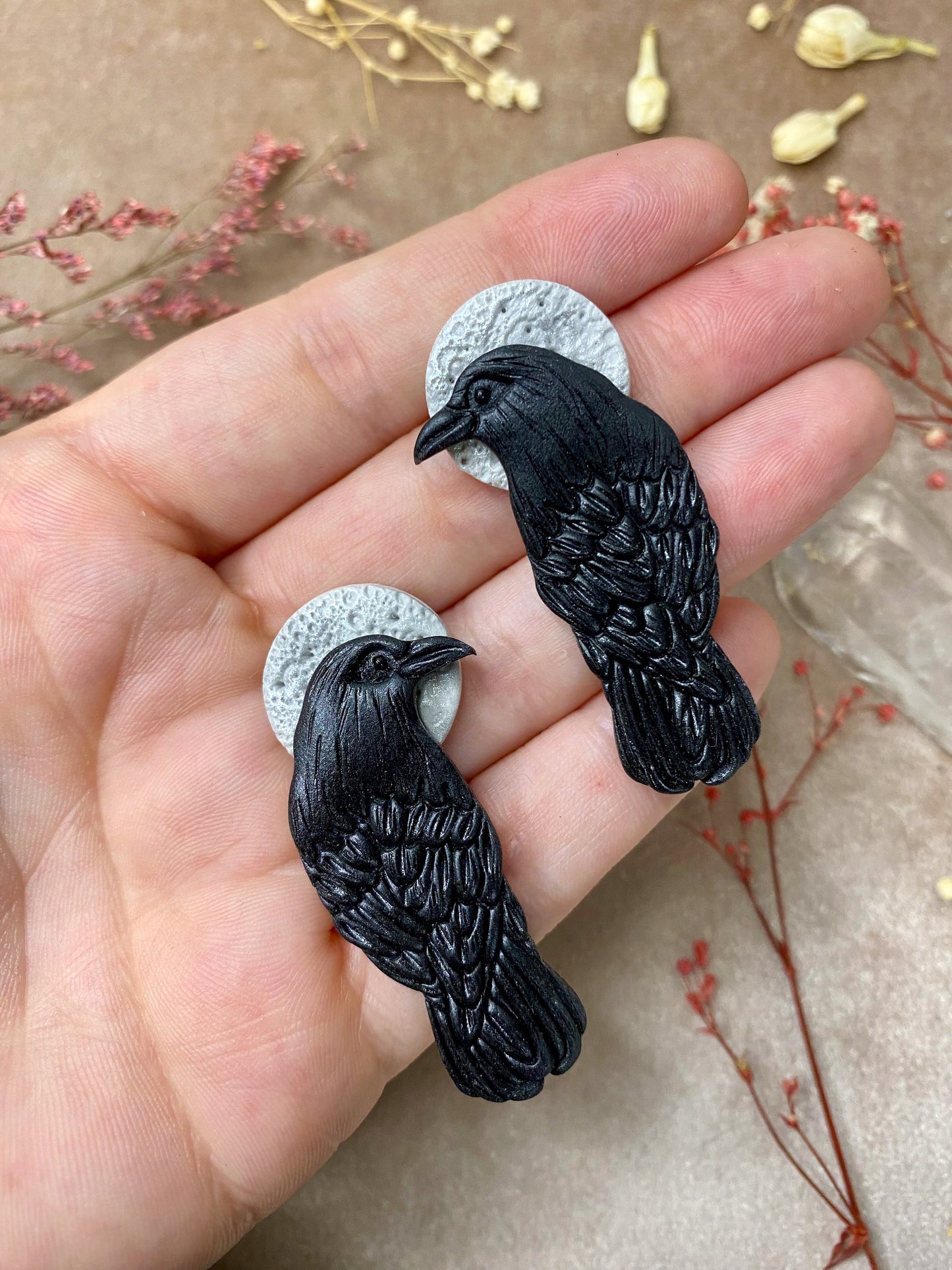 Raven Moon Stud Earrings