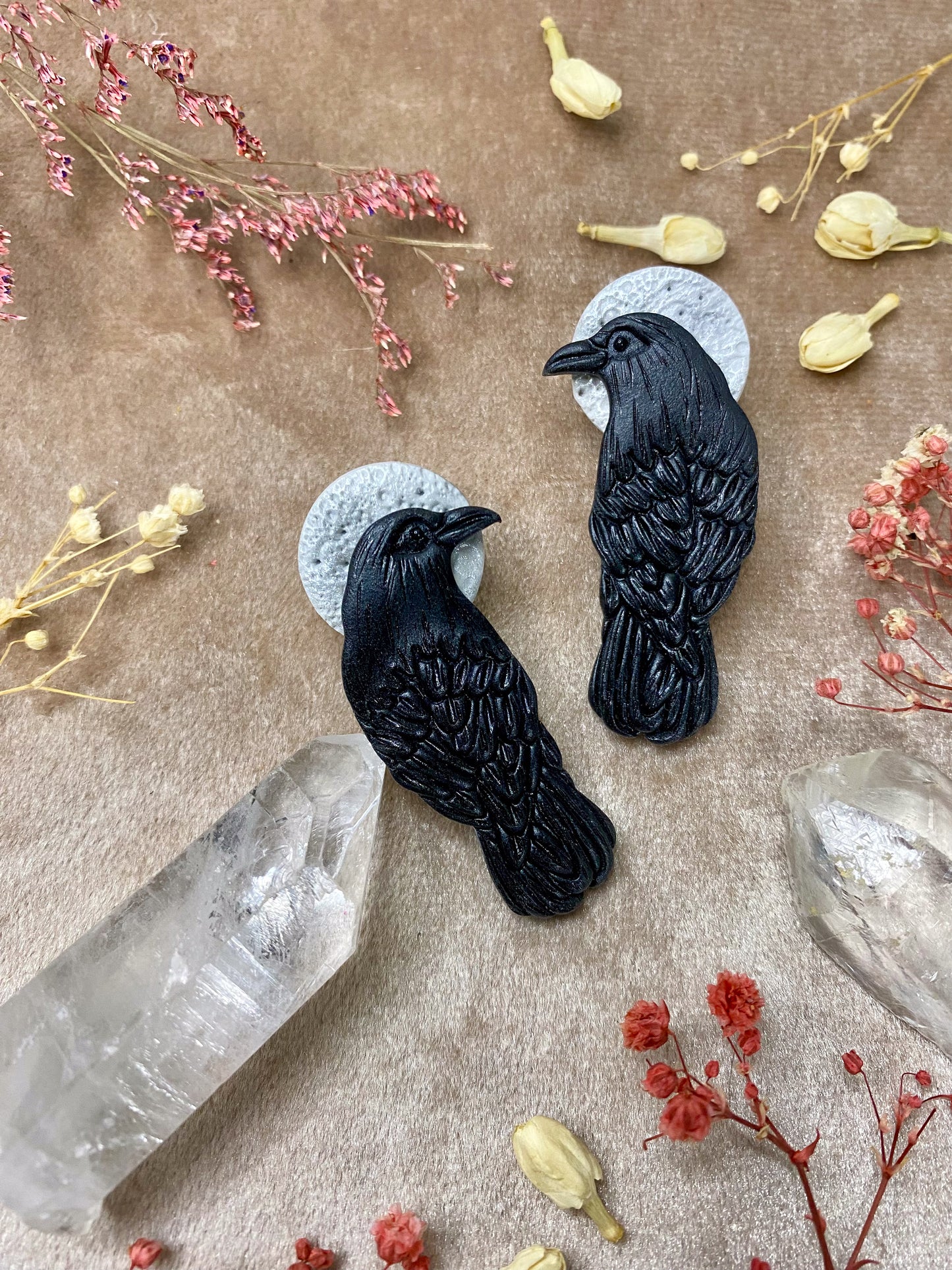 polymer clay raven oversized stud earrings