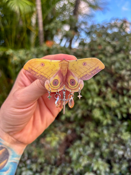 Yellow Automeris Io Moth Hair Clip