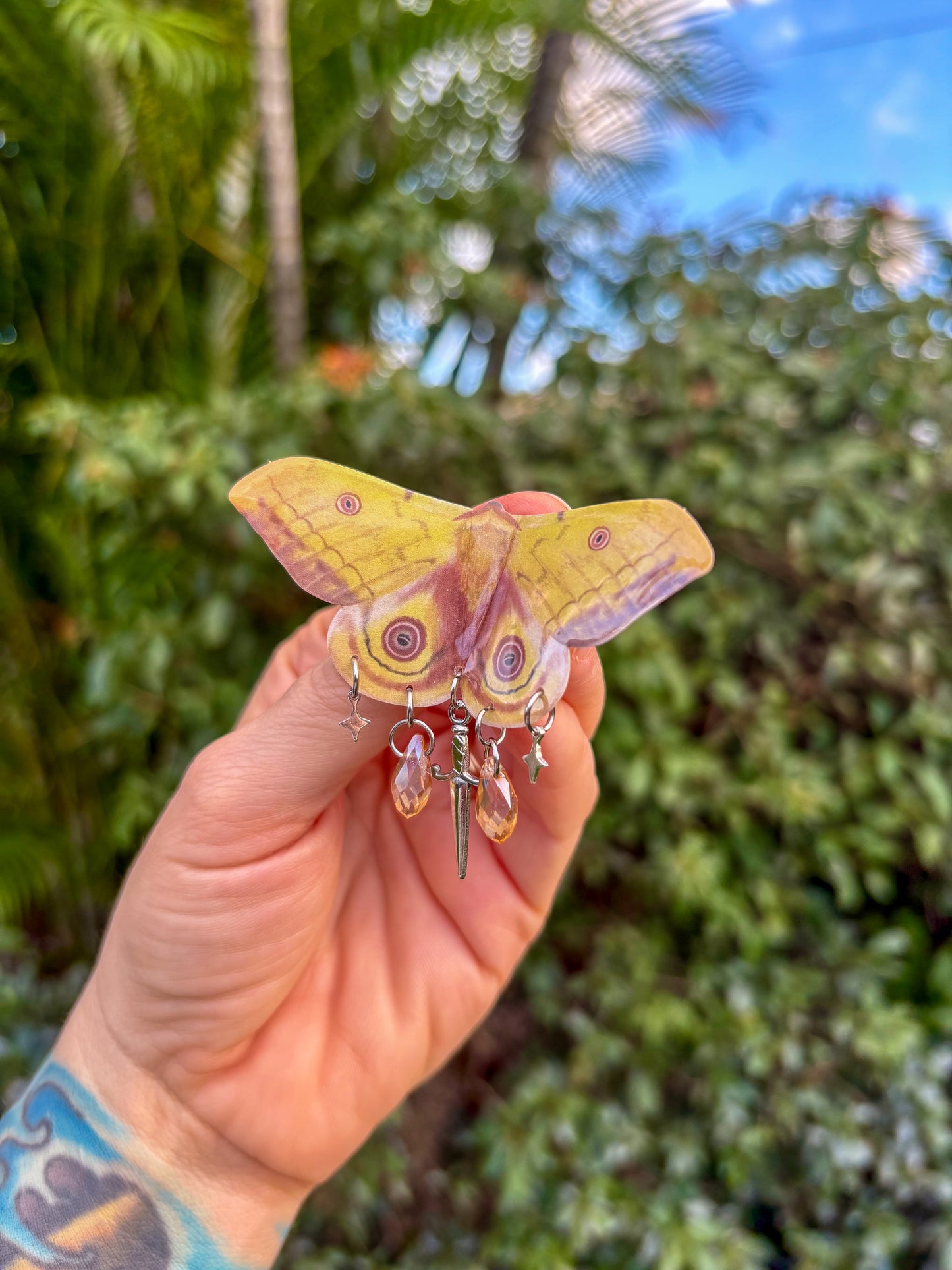Yellow Automeris Io Moth Hair Clip