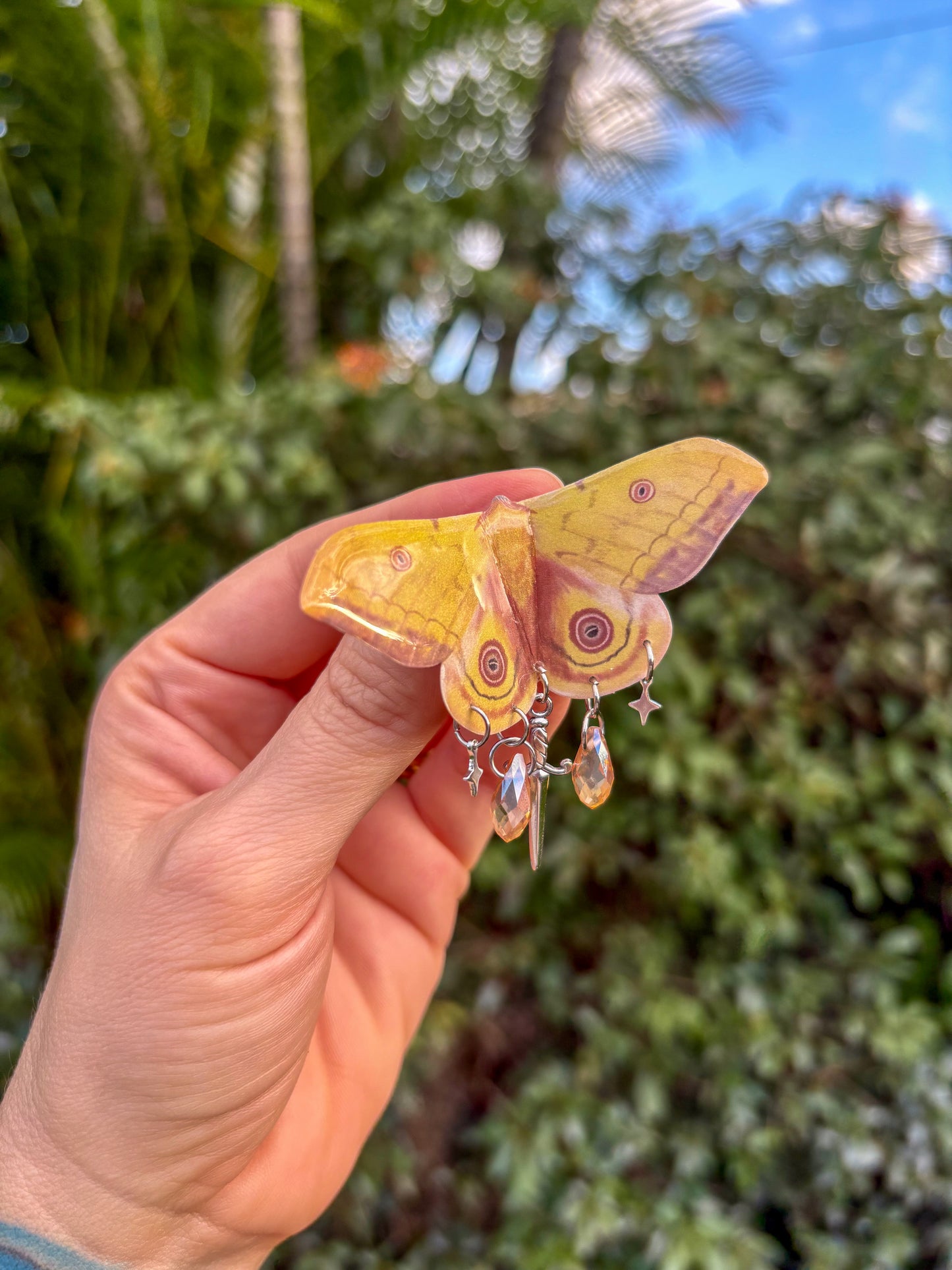 Yellow Automeris Io Moth Hair Clip