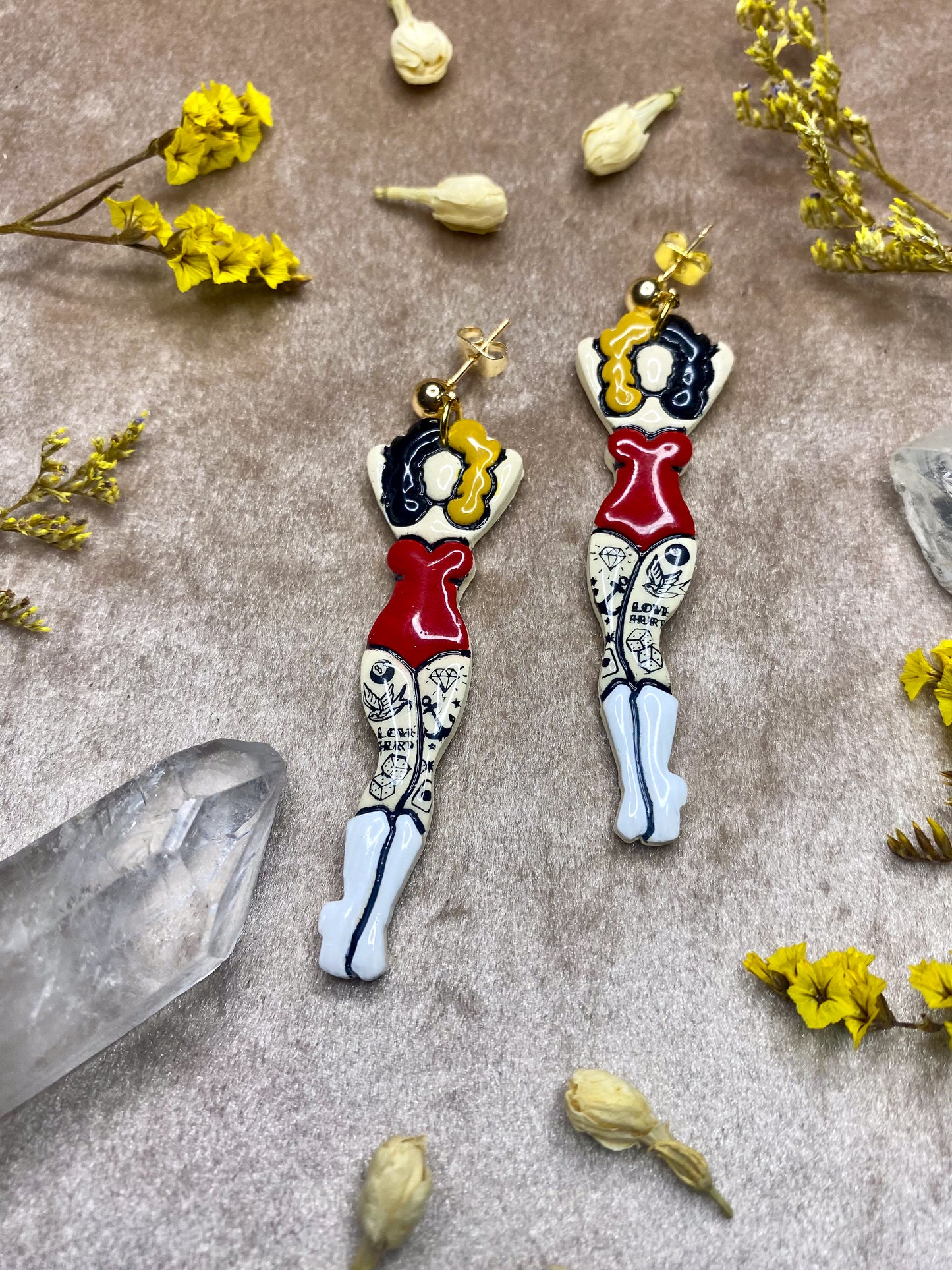 Boots and Suit Tattooed Lady Earrings