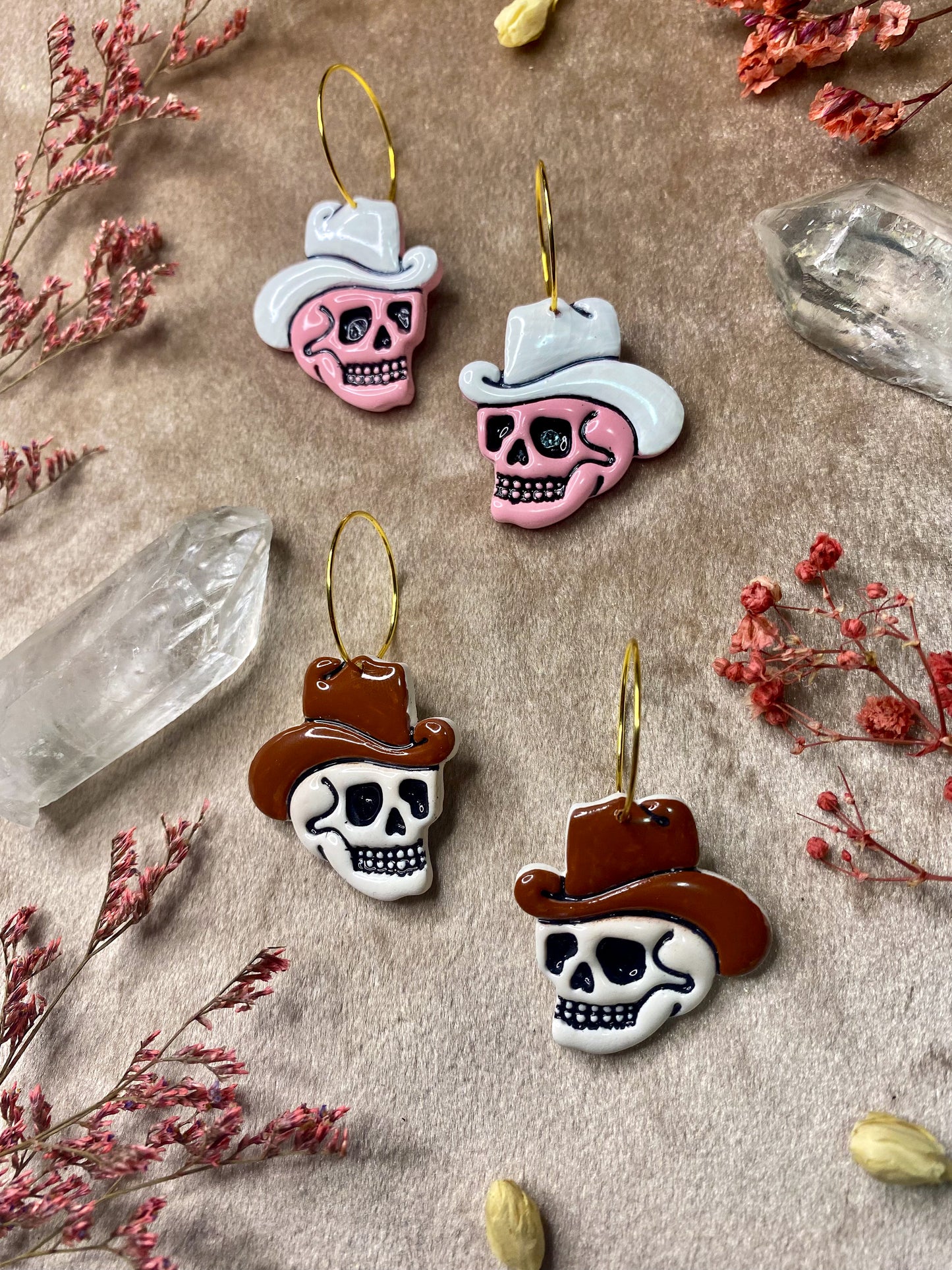 Cowboy Skull Hoop Earrings