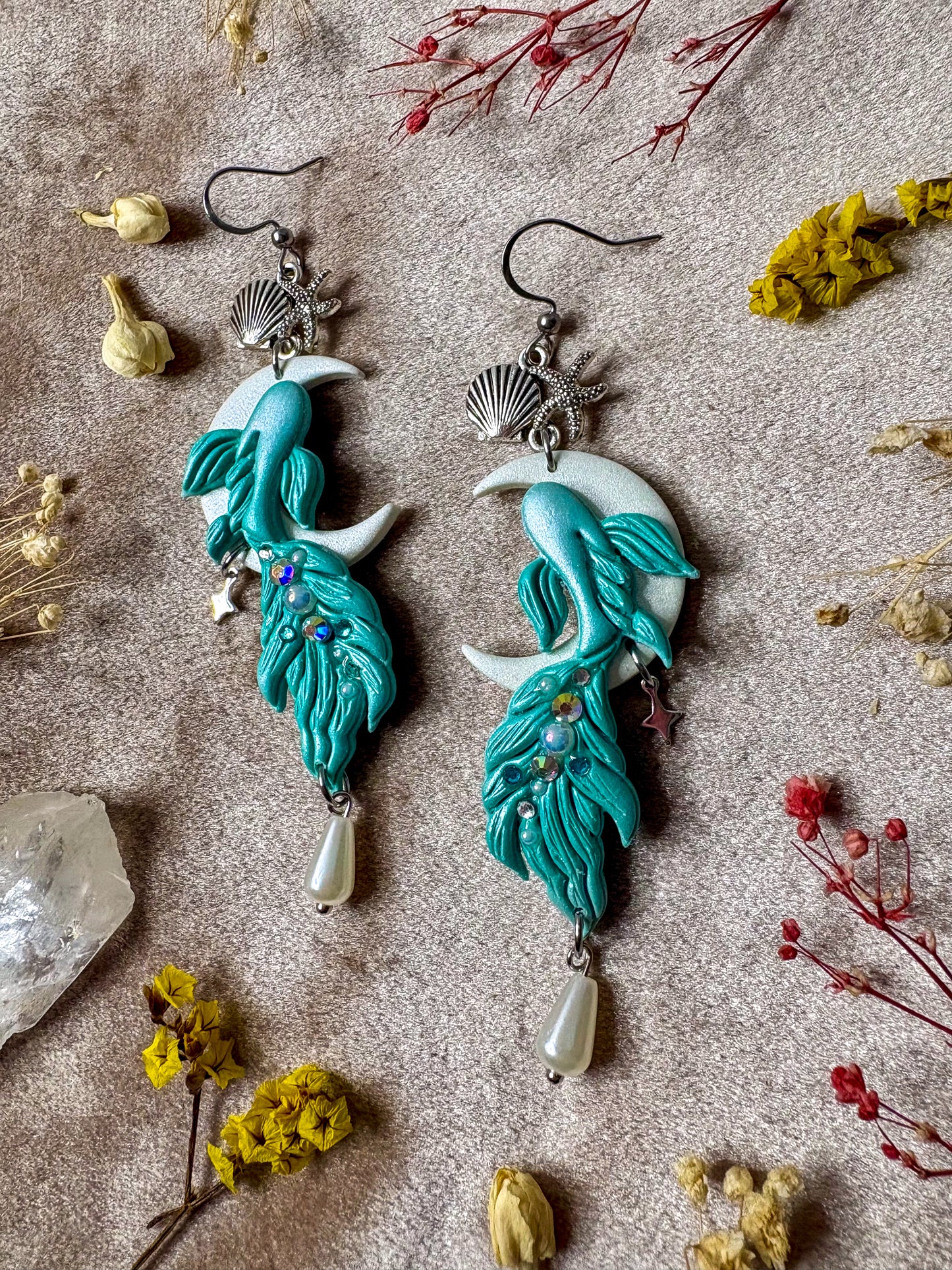Beta Fish Moon Earrings