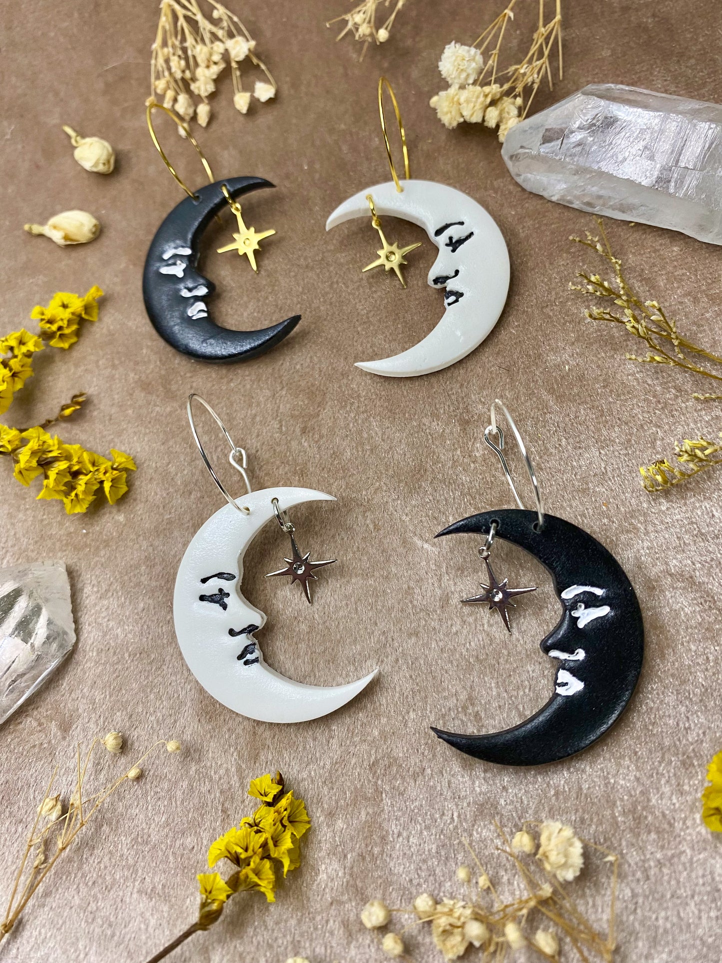 Black and White Moon Hoop Earrings