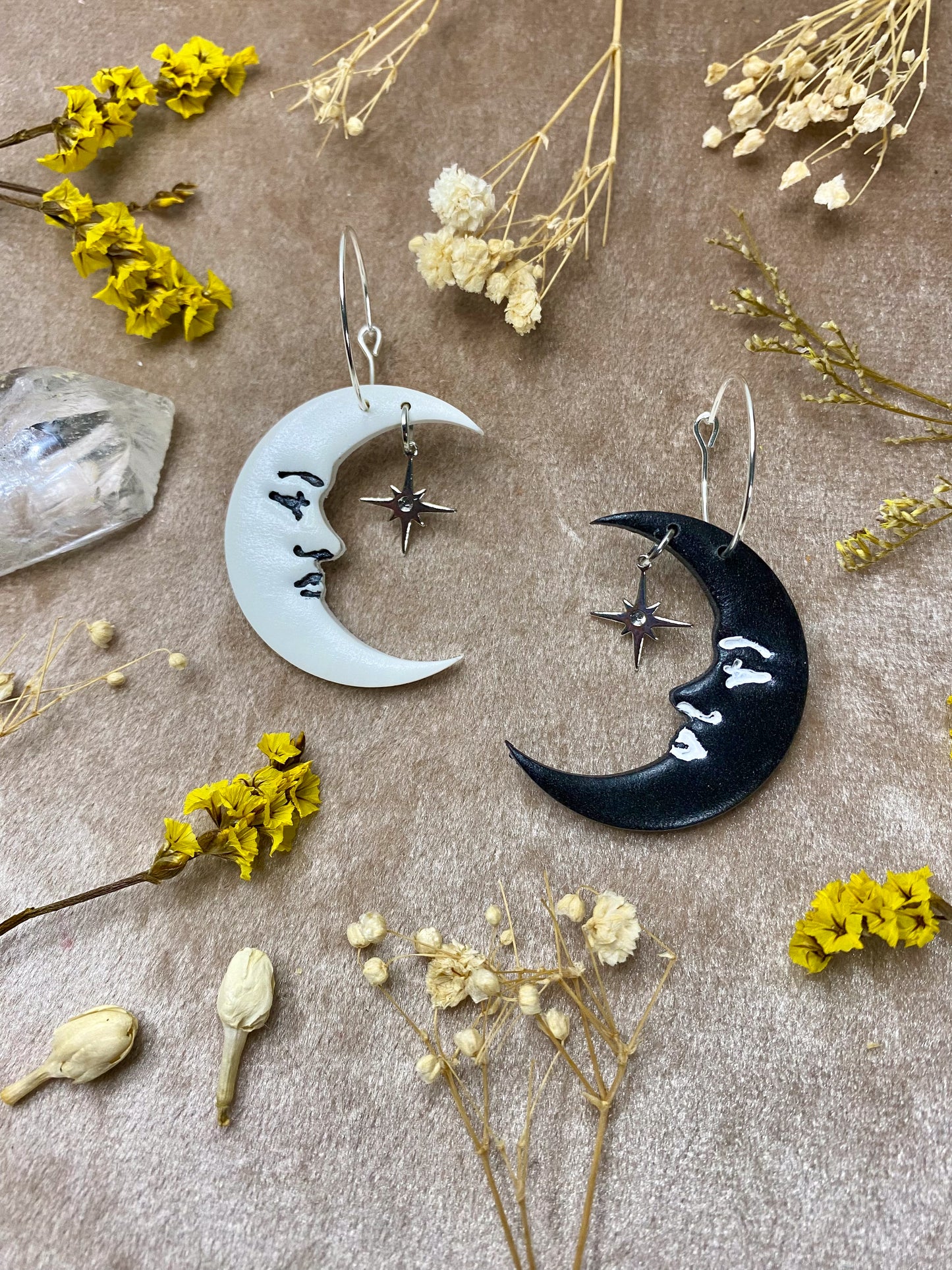 Black and White Moon Hoop Earrings